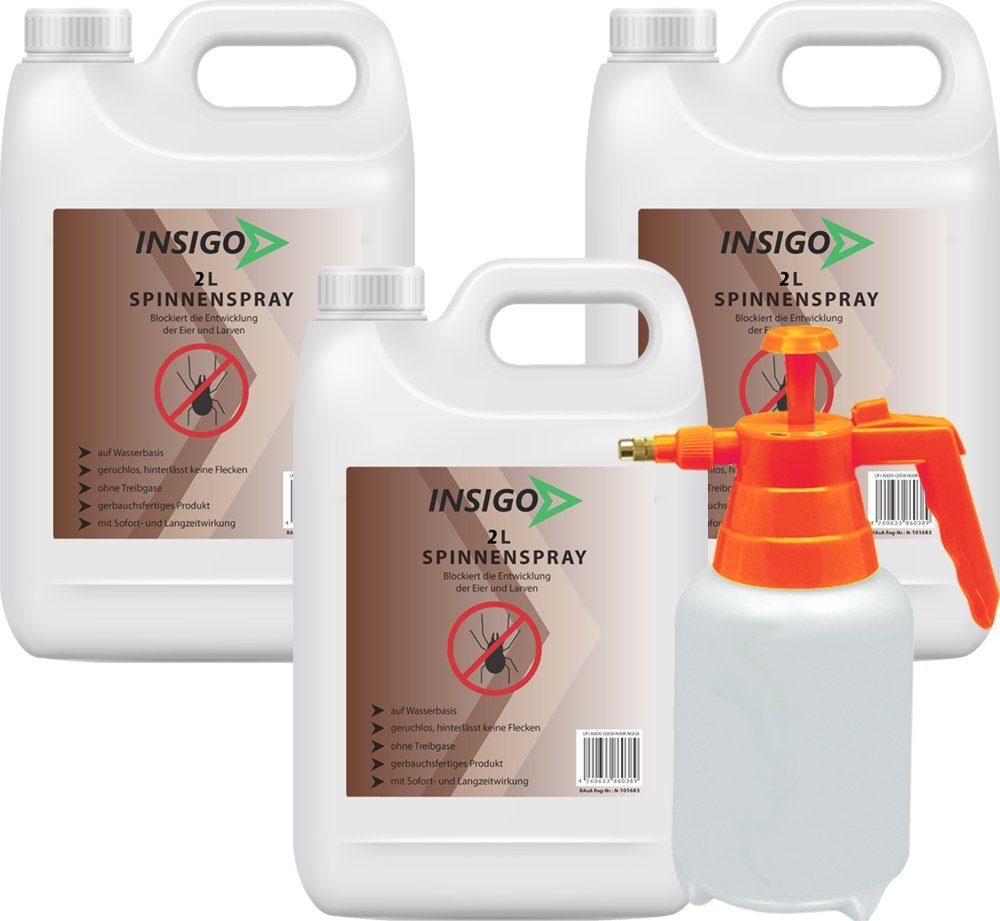 INSIGO Insektenspray Spinnen-Spray Hochwirksam gegen Spinnen, 6 l, auf Wasserbasis, geruchsarm, brennt / ätzt nicht, mit Langzeitwirkung