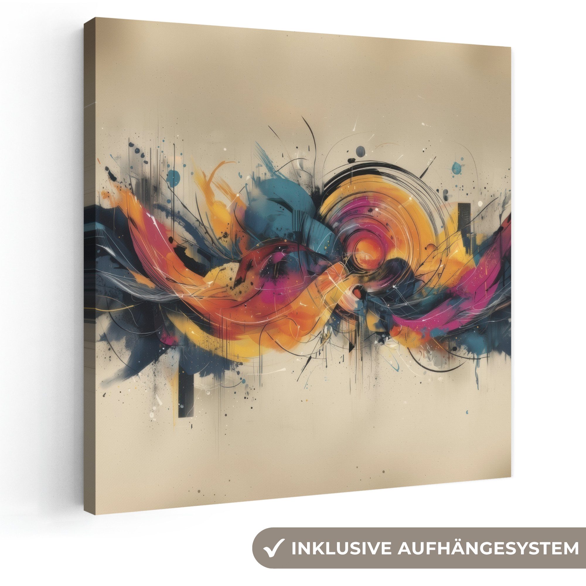 OneMillionCanvasses® Leinwandbild Explosion - Farbenfroh - Formen - Abstrakt, Fotodruck (1 St), Wandbild, Deko Schlafzimmer Wohnzimmer Flur 20x20 cm