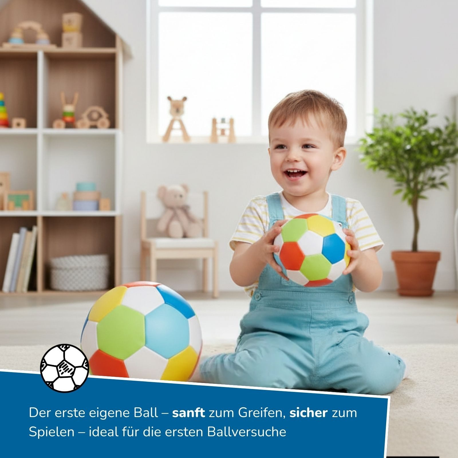 alldoro Softball Set, 2 weiche Bälle für Kinder ab 0 Jahre, bunt, Ø 10 + 18 cm, Kinderbälle, extra weich und leicht, Ballspiele für drinnen & draußen