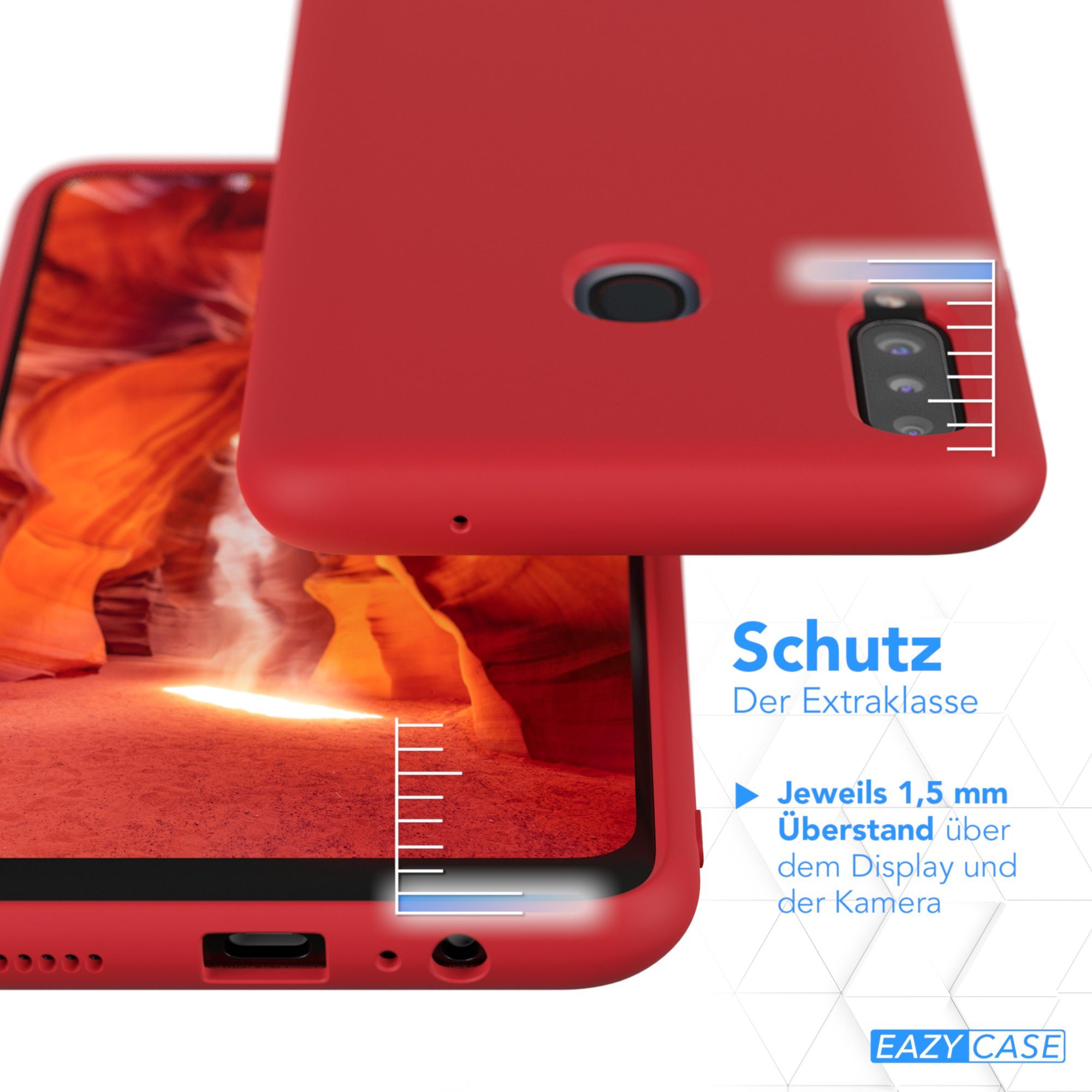 EAZY CASE Handyhülle Premium Silikon Case für Samsung Galaxy A20s 6,5 Zoll, Smart Slimcover mit Displayschutz Handy Softcase Silikonhülle Etui Rot