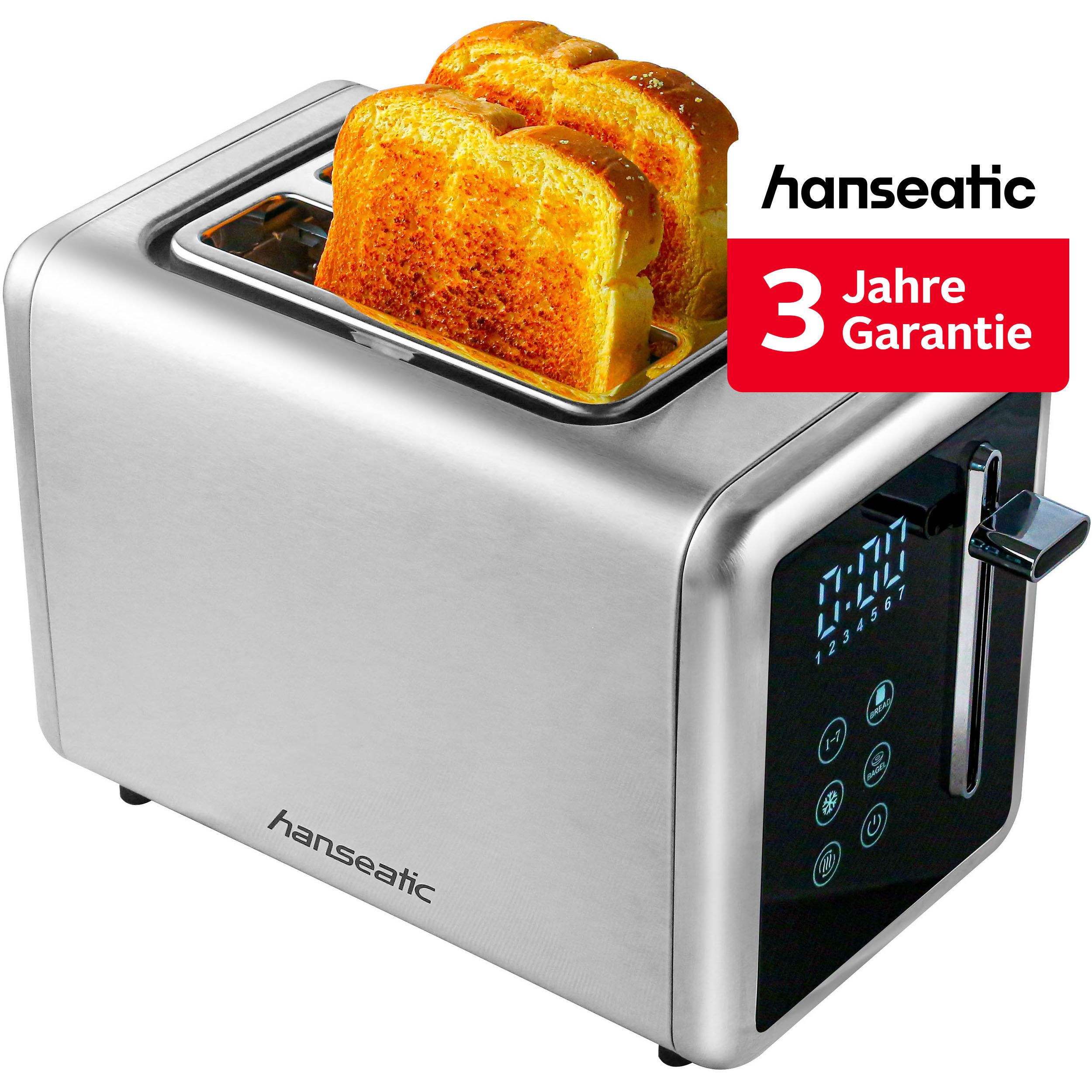 Hanseatic Toaster HT9007BD, mit Brötchenaufsatz, 2 kurze Schlitze, 900 W, inkl. 3 Jahre Herstellergarantie