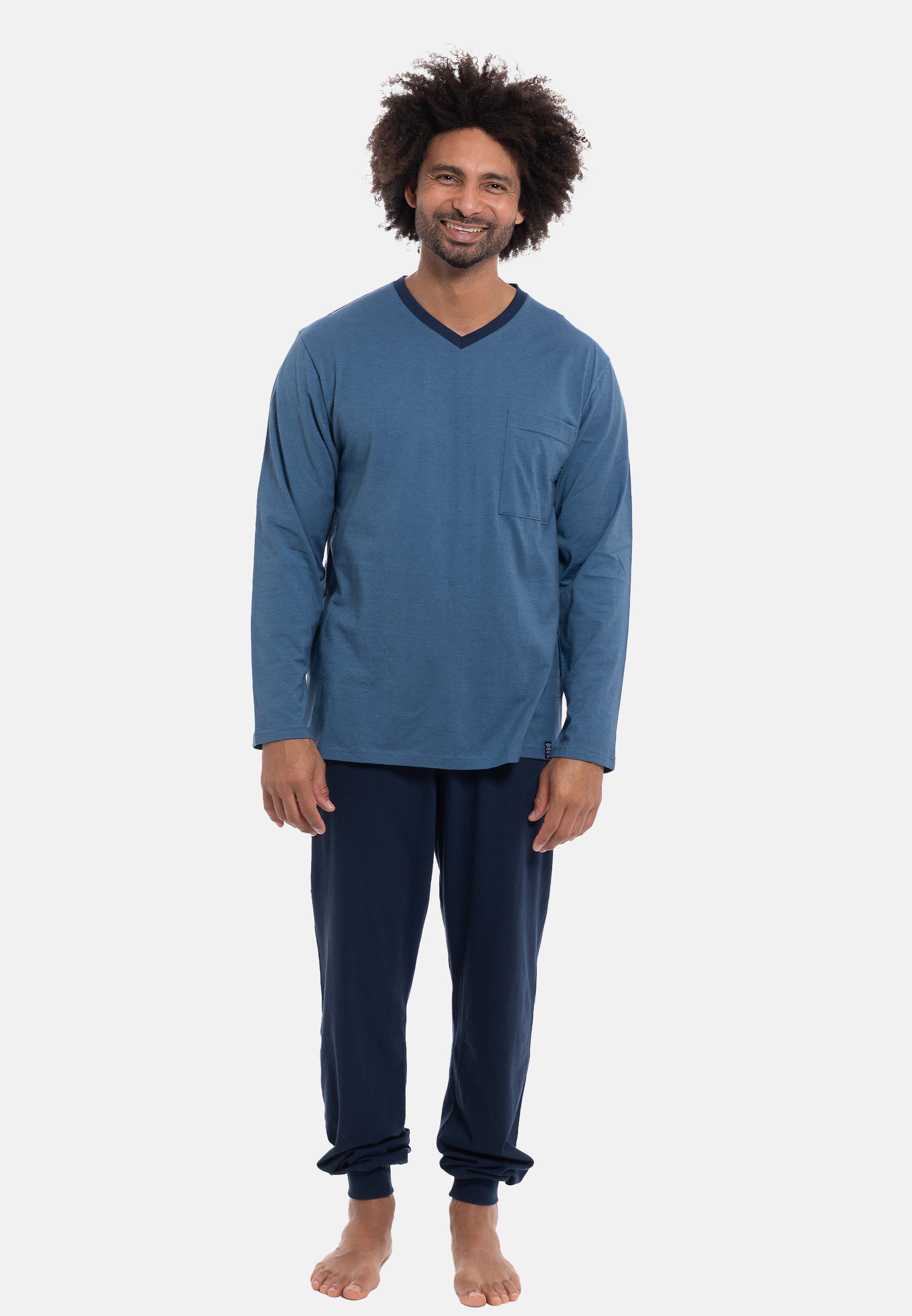 XXXL Herren Schlafanzug Pyjama V-Ausschnitt langarm mit Bündchen  M 