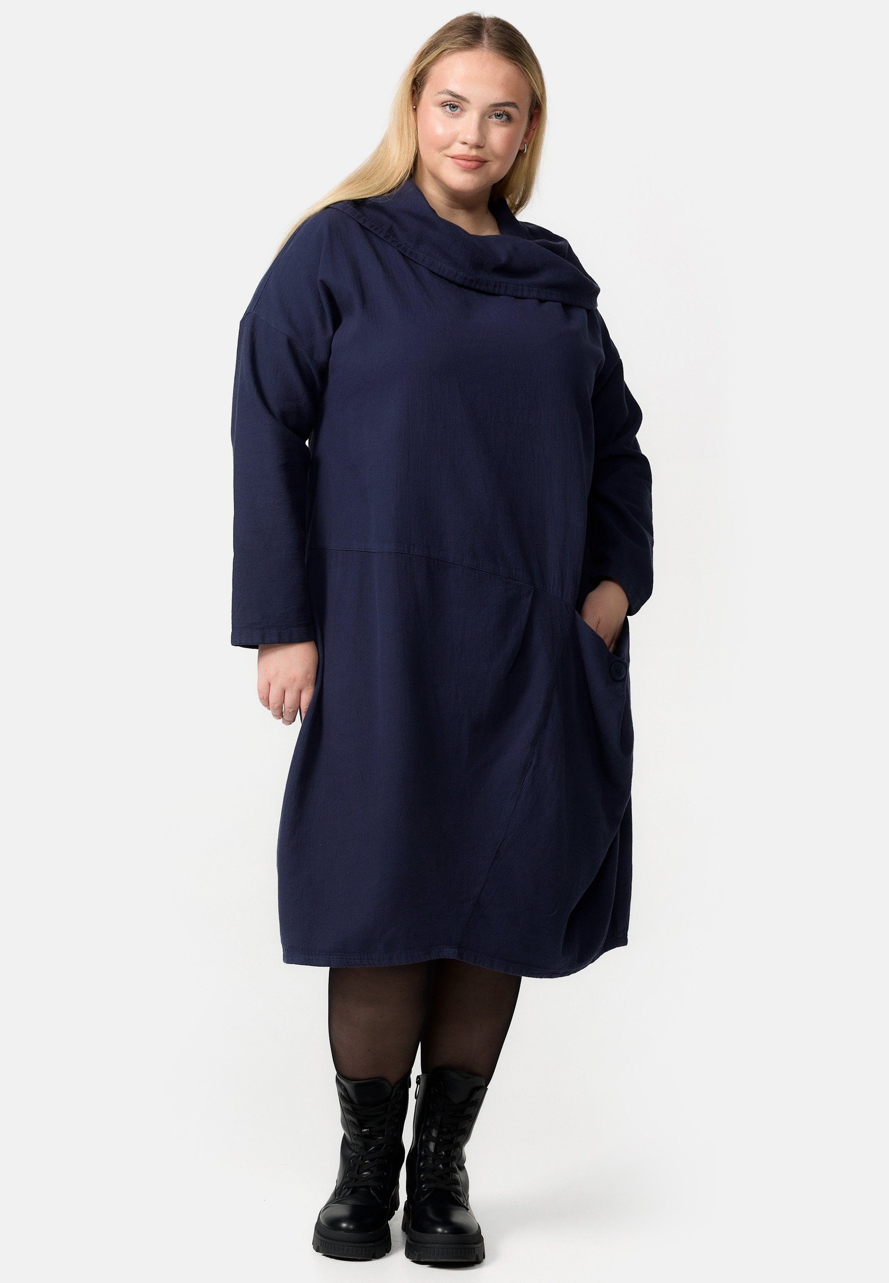 Kekoo A-Linien-Kleid aus in A-Linie 'Sienna' Cord-Kleid Baumwolle 100% Navy