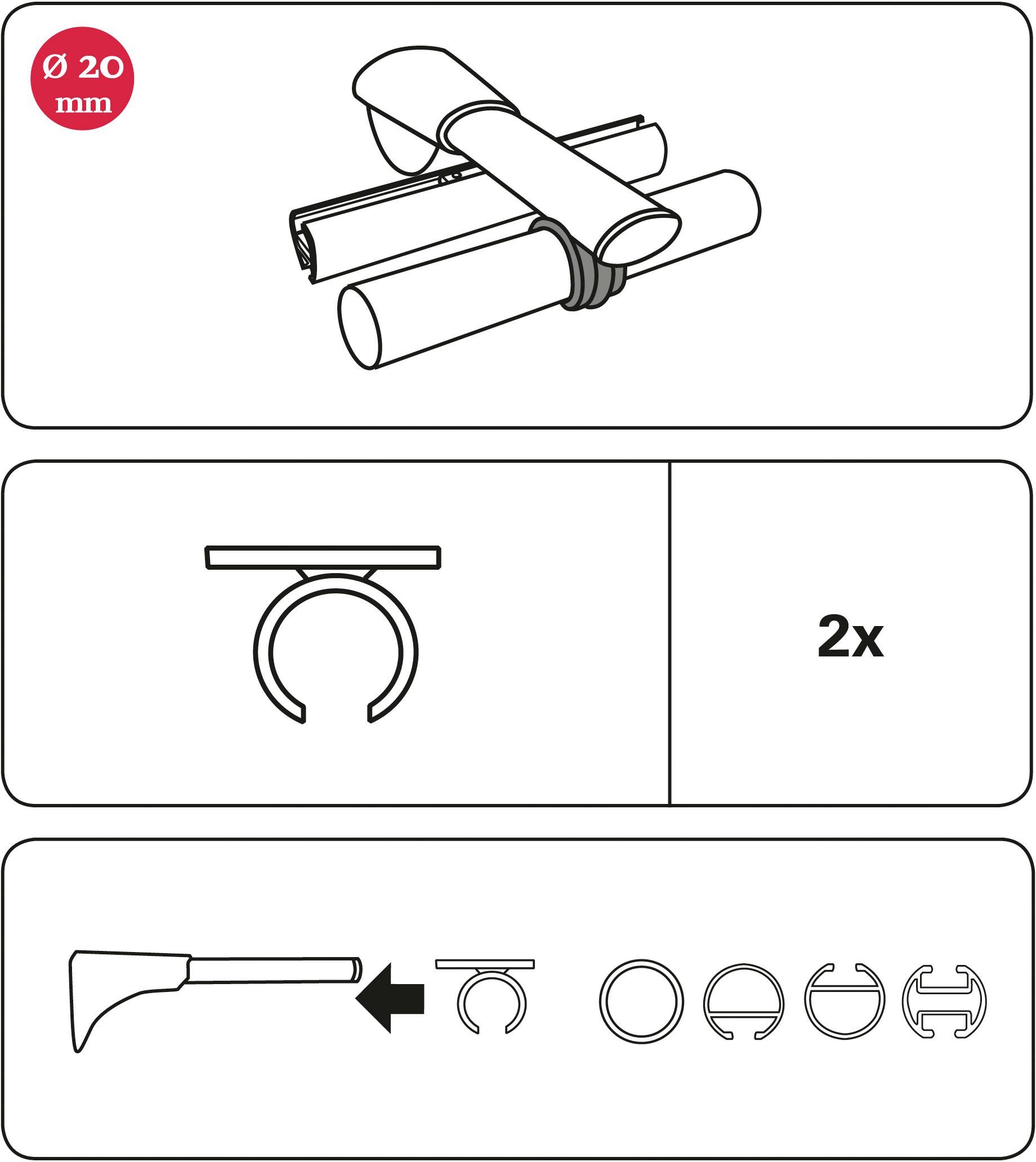 Serie Ø Chicago GARDINIA, Universalträger, bronzefarben für (2-St), Verbinder 20 Einzelprogramm Ring-Adapter mm