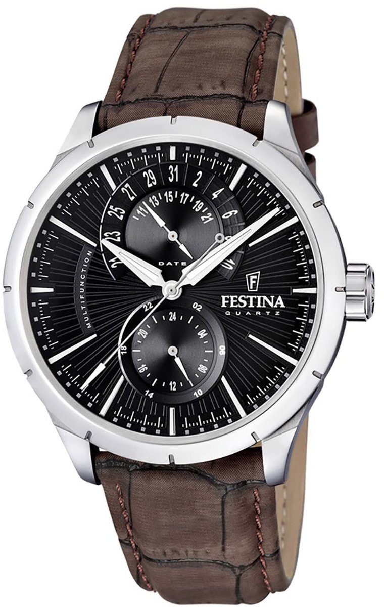 F16573/X, Festina Herren braun-schwarz schwarz UF16573/X rund, Multifunktionsuhr Festina Herren Armbanduhr Uhr Lederarmband Elegant