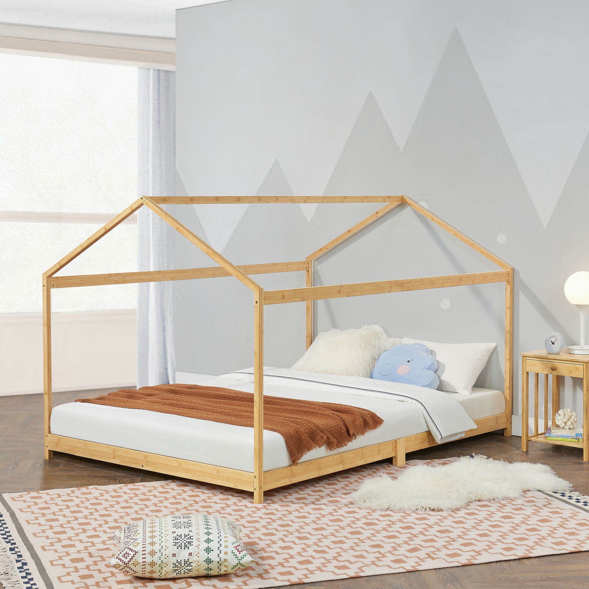 en.casa Kinderbett, »Vindafjord« Bambus Hausbett Haus-Optik günstig online kaufen