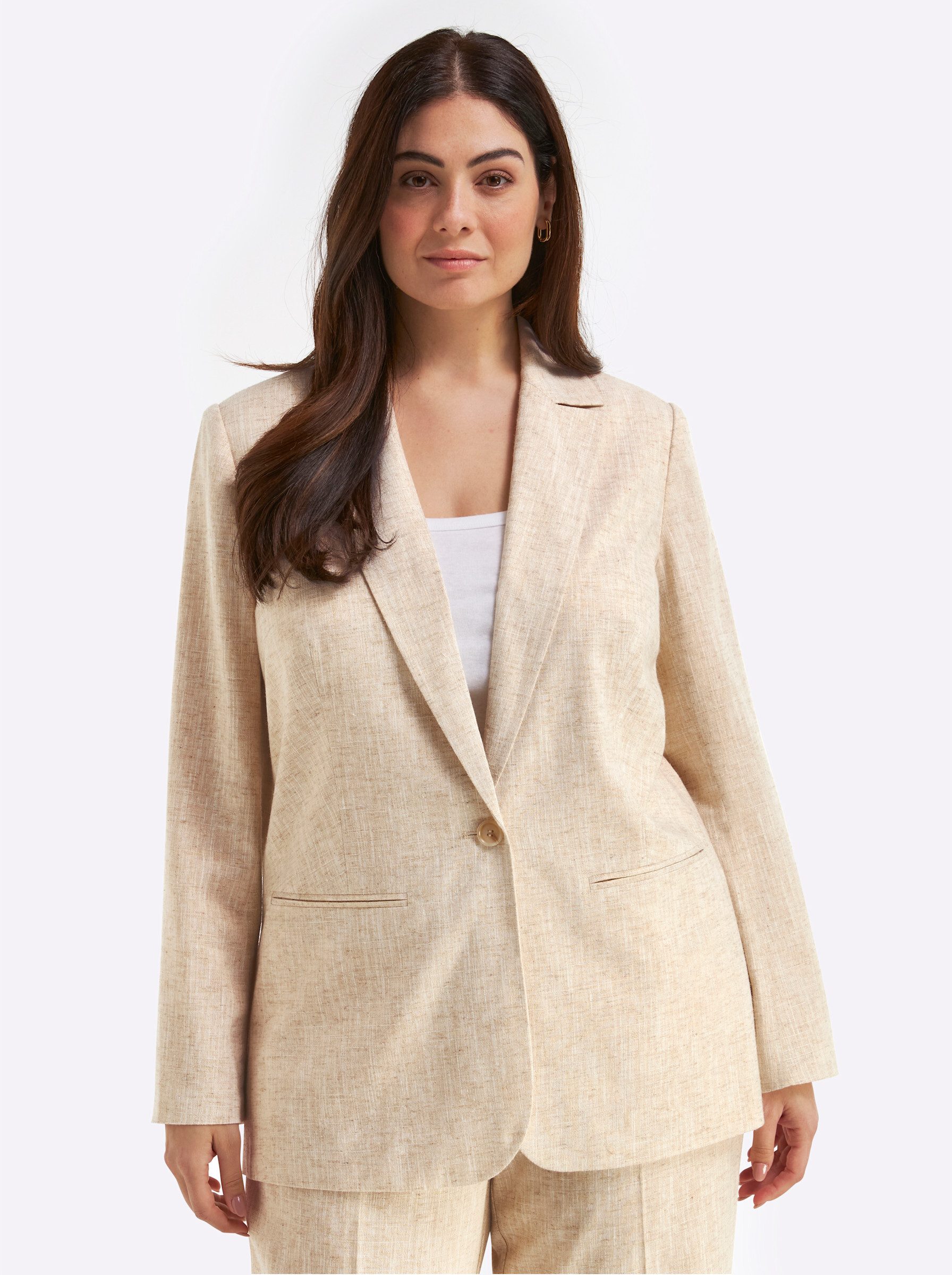 Sheego Blusenblazer Leinenblazer Langarm