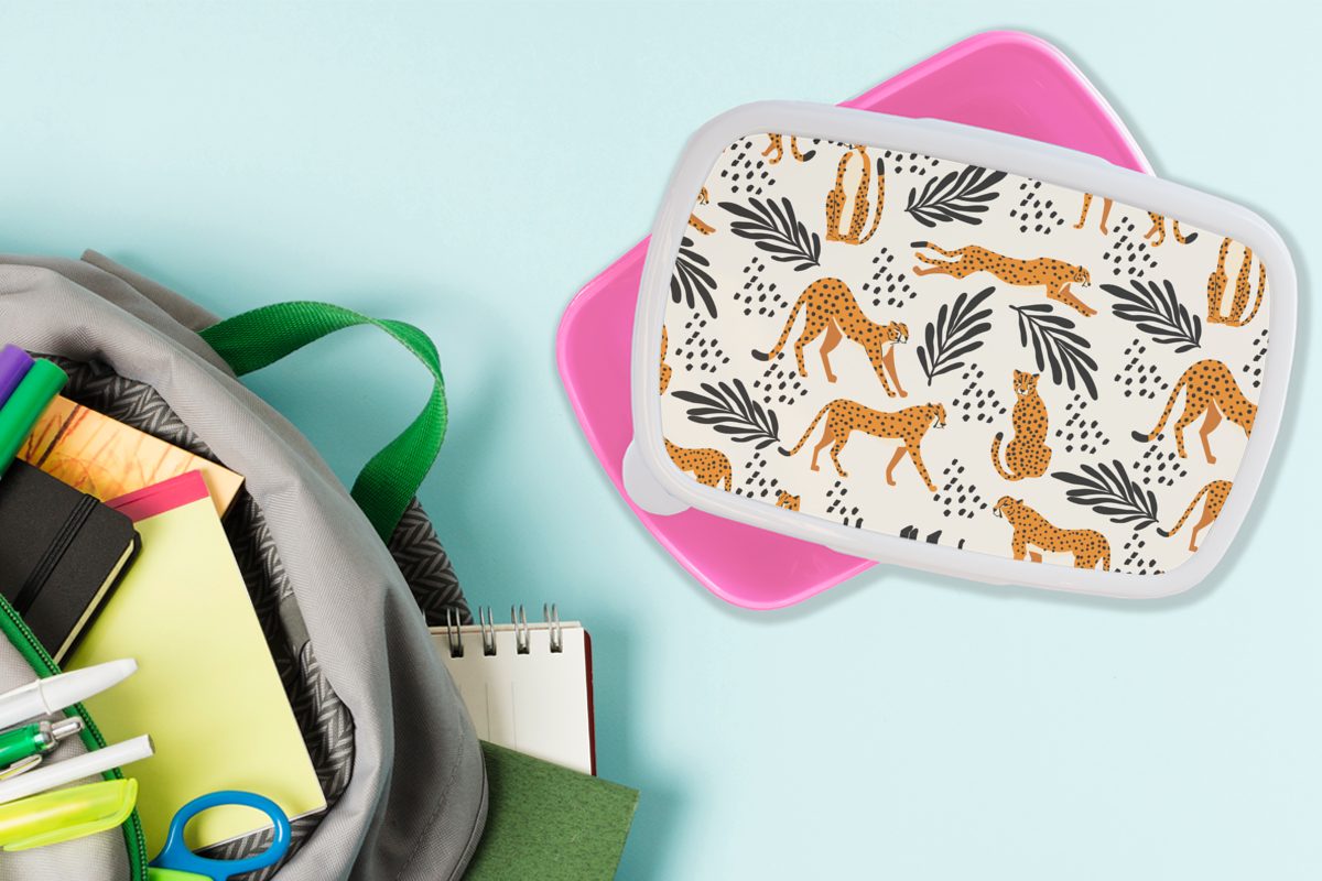 Lunchbox Brotdose - Muster Kinder, rosa Snackbox, Brotbox Mädchen, Kunststoff Erwachsene, Leopard, für (2-tlg), Kunststoff, MuchoWow