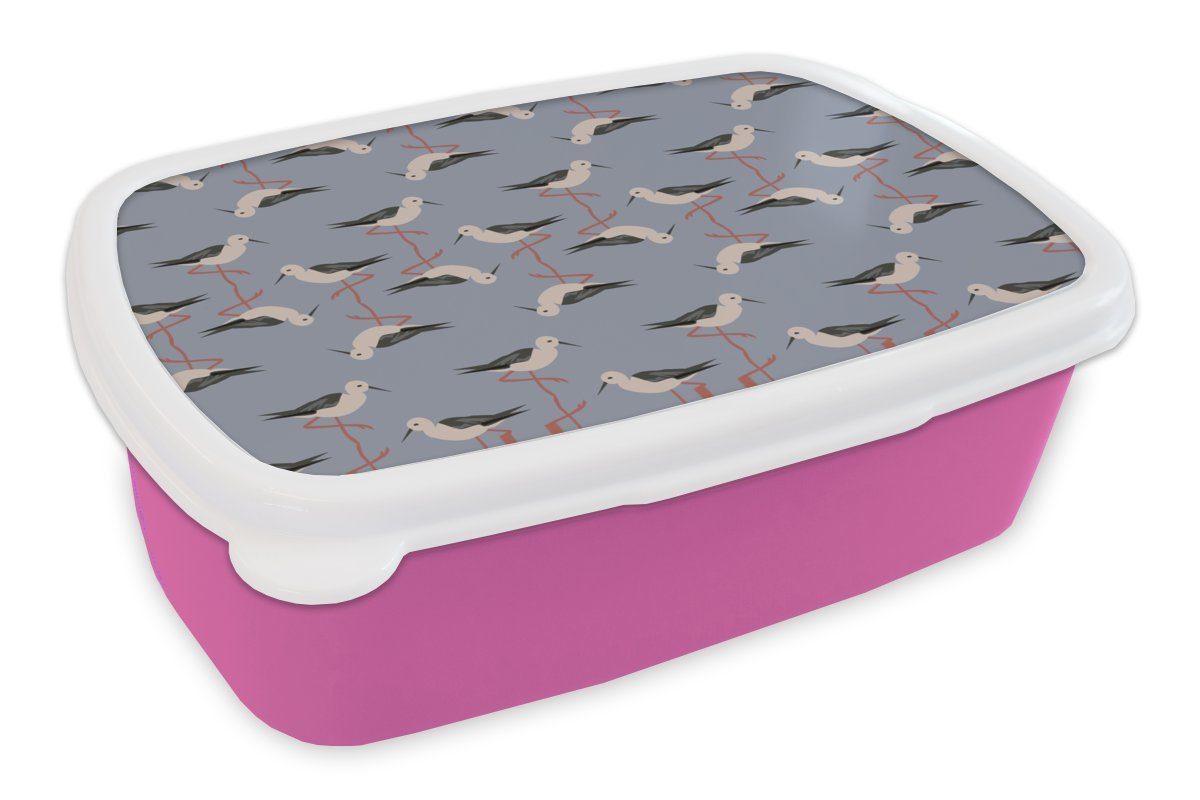 Brotbox Lunchbox rosa Storch Erwachsene, MuchoWow Muster, Kunststoff - Snackbox, (2-tlg), Mädchen, Brotdose Vogel Kunststoff, für Kinder, -