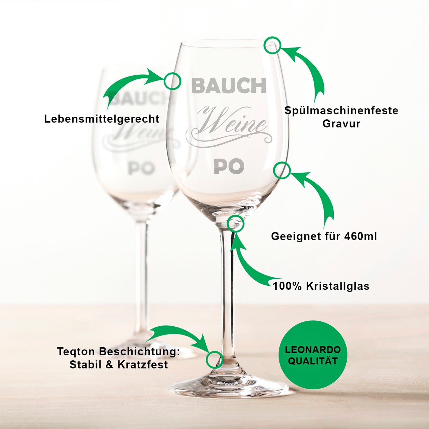 GRAVURZEILE Rotweinglas Leonardo Weinglas mit Gravur - Bauch Weine Po - Lustige Geschenke, Glas, graviertes Geschenk für Partner, Freunde & Familie