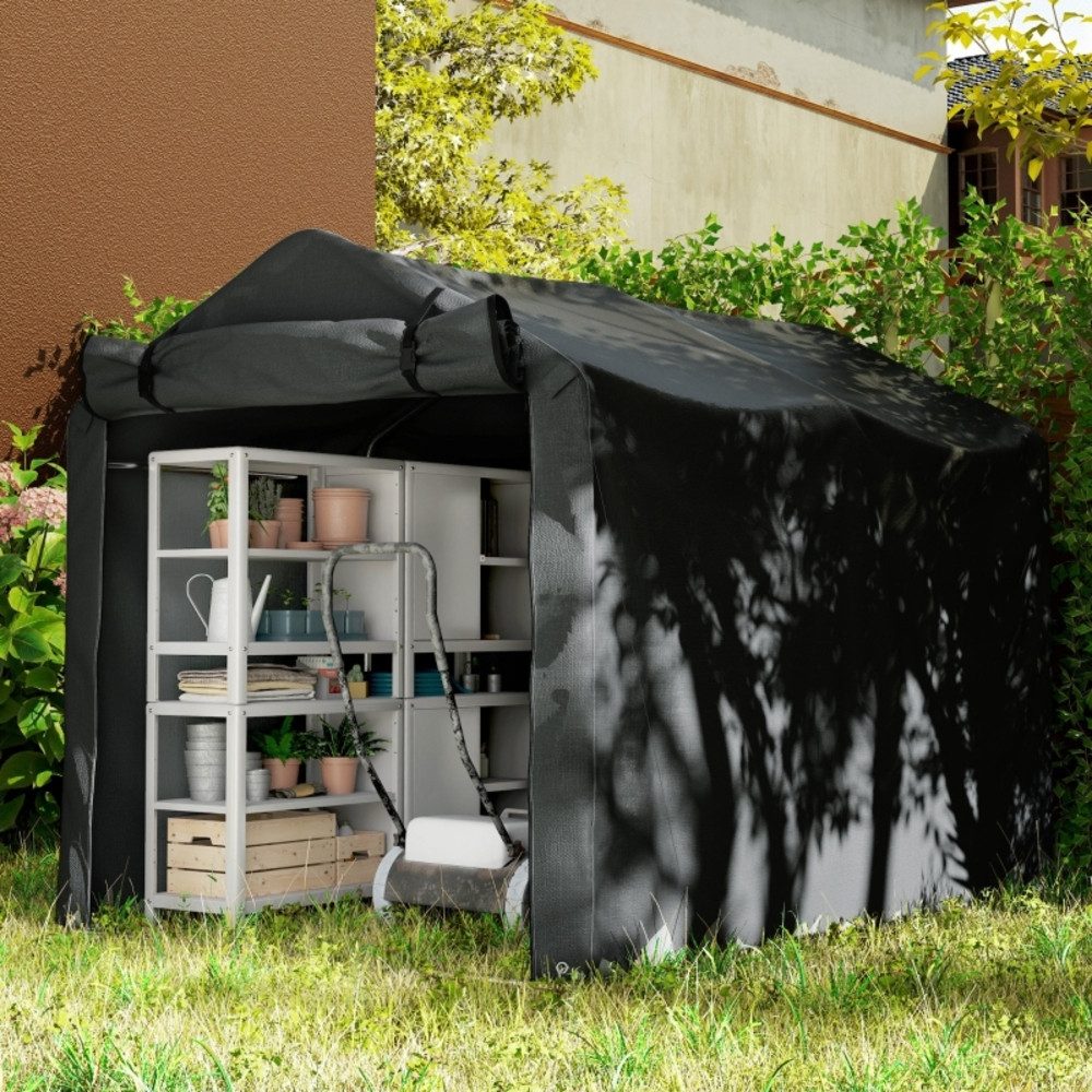 CHICFURN Gerätezelt Garagenzelt, wasserdicht, UV-beständig, mit Tür, Schwarz, (Packung, 1 tlg., Praktischer Schutz für Auto oder Motorrad, robustes Material), Maße: 220 x 157 x 165 cm, einfach aufzubauen und zu lagern