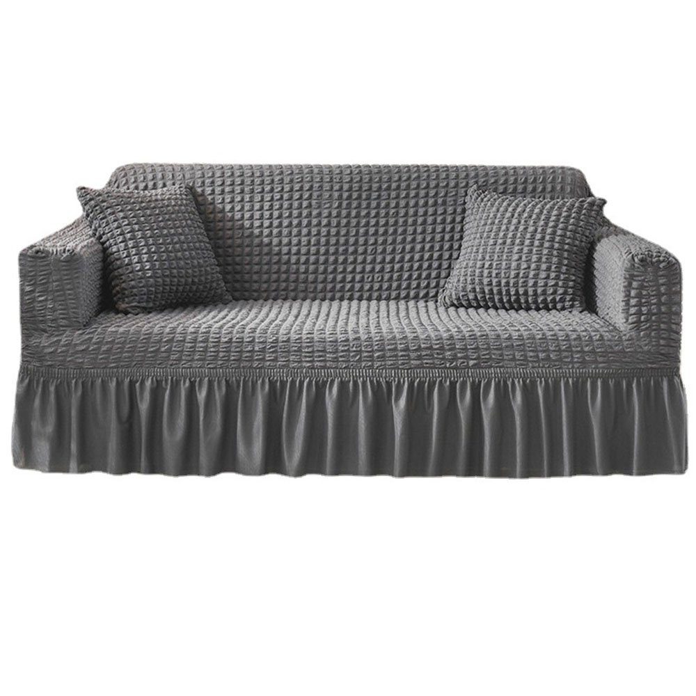 Sofahusse Couchbezug mit Rock universeller waschbarer Stretch grau 190-230CM, FELIXLEO | Sofahussen