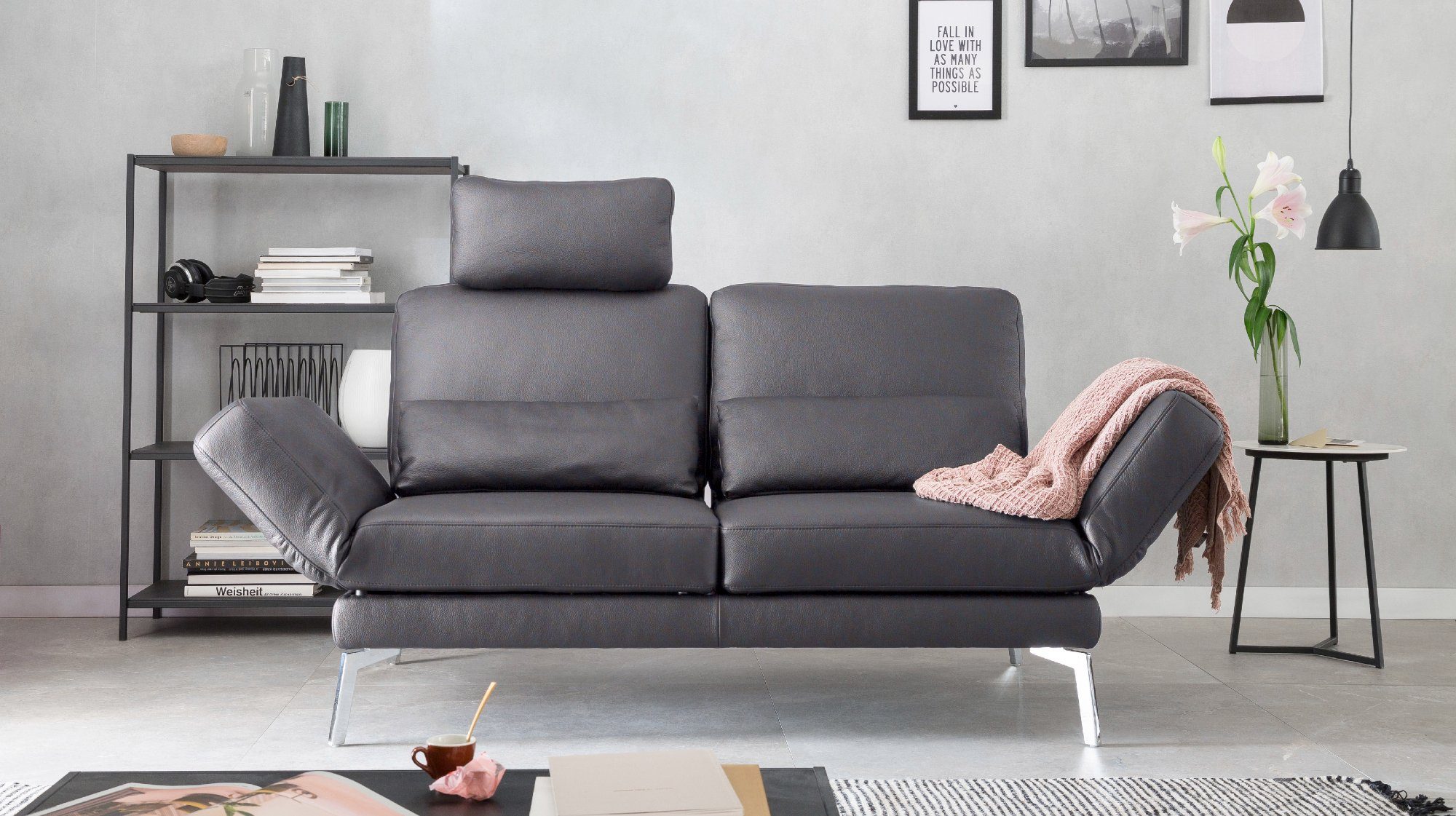 Farben HURRICANE, KAWOLA 2-Sitzer dunkelgrau Leder Sofa verschiedene
