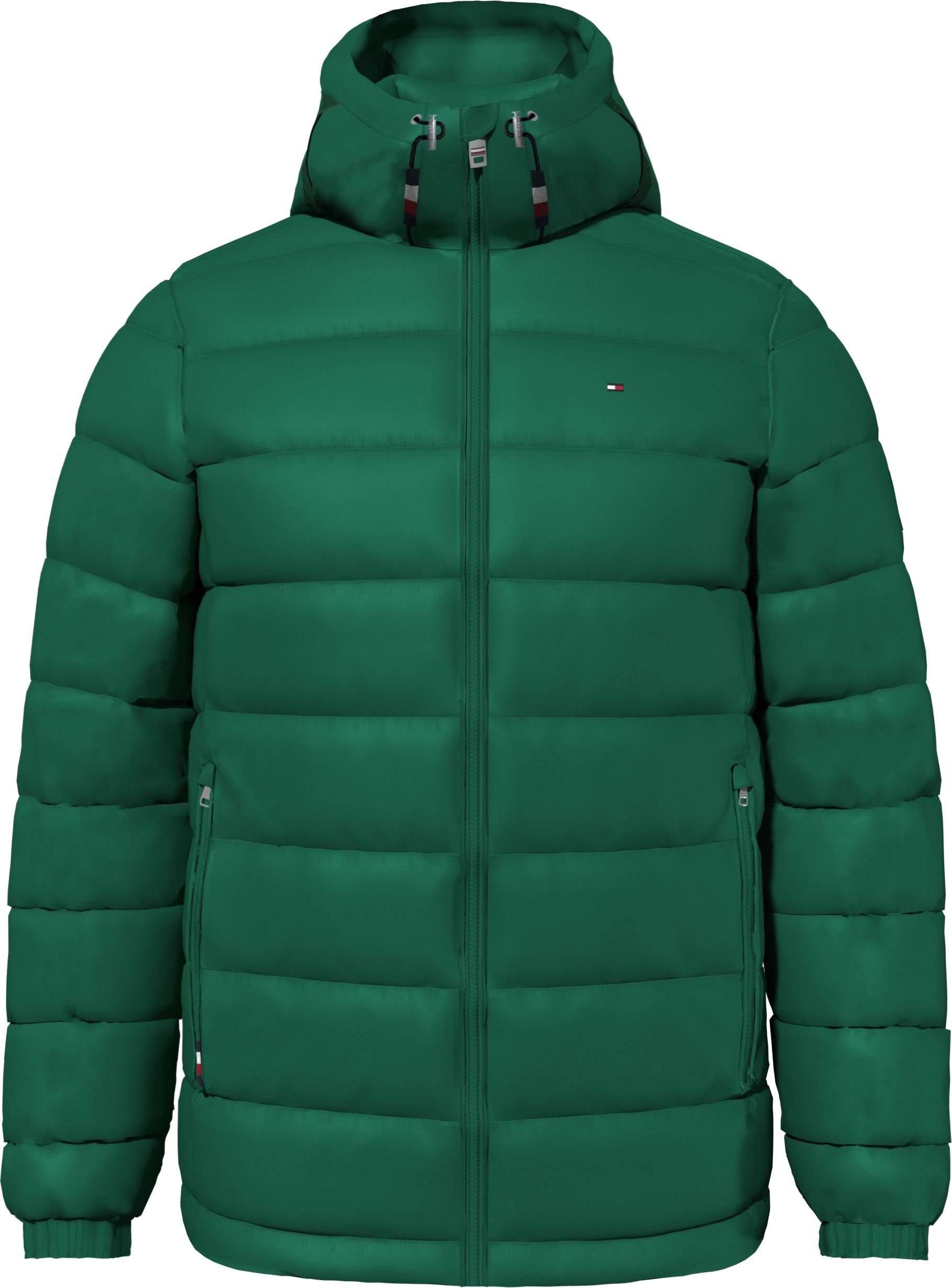 Tommy Hilfiger Steppjacke Reißverschlusstaschen innen grün JACKET HOODED QUILTED seitlich und mit