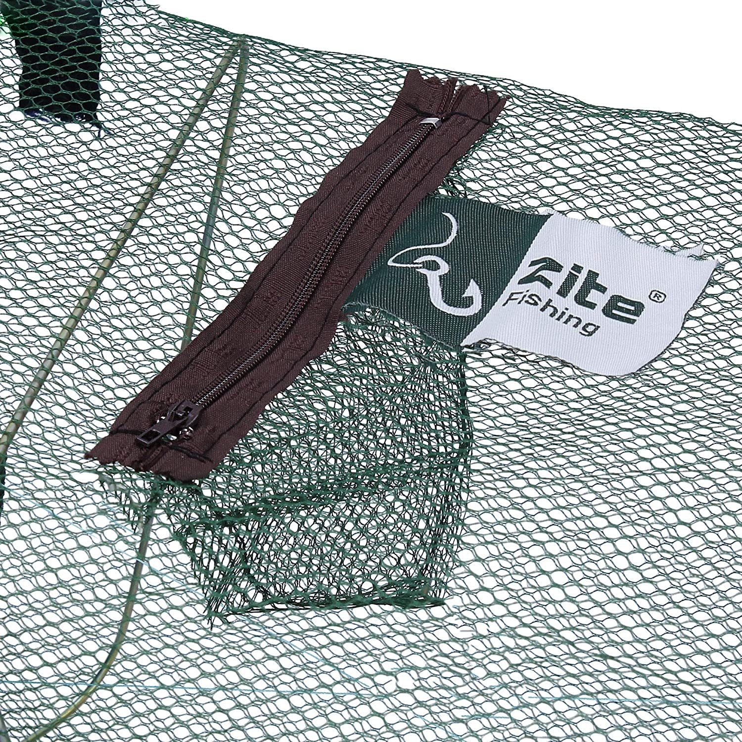 Zite Keschernetz Köderfischreuse Eckig, mit großem Entnahme-Reißverschluss und Futterbeutel