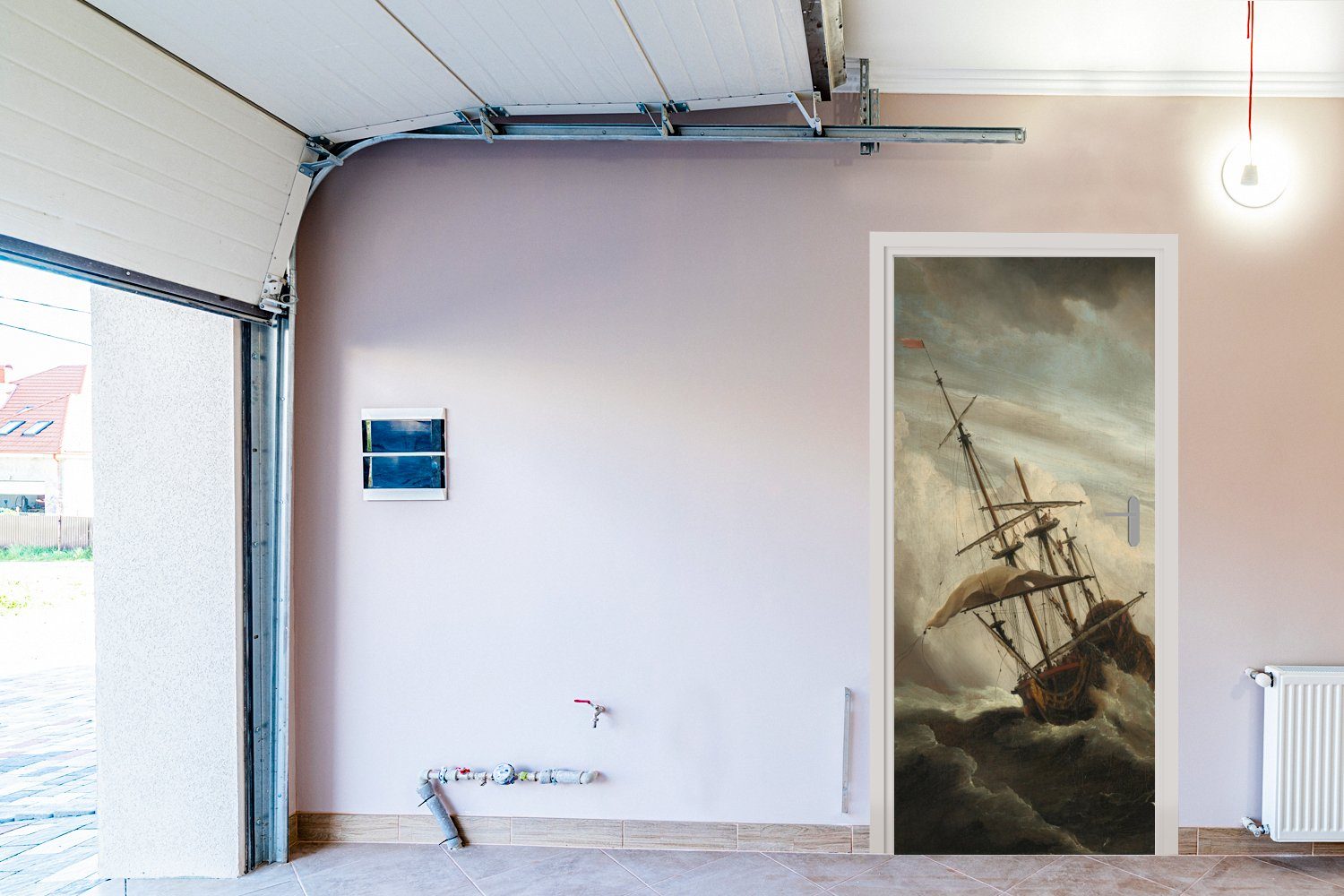 offener Schiff während cm Matt, MuchoWow Fototapete bedruckt, von auf Willem, - St), eines See (1 Ein Sturms Tür, für Türtapete 75x205 Türaufkleber, Gemälde