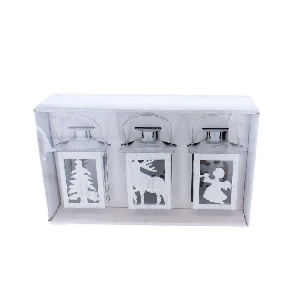 MICA Laterne Laternen 3er Set - Tanne/Elch/Engel - ca. 7,5 x 7,5 x 11 cm