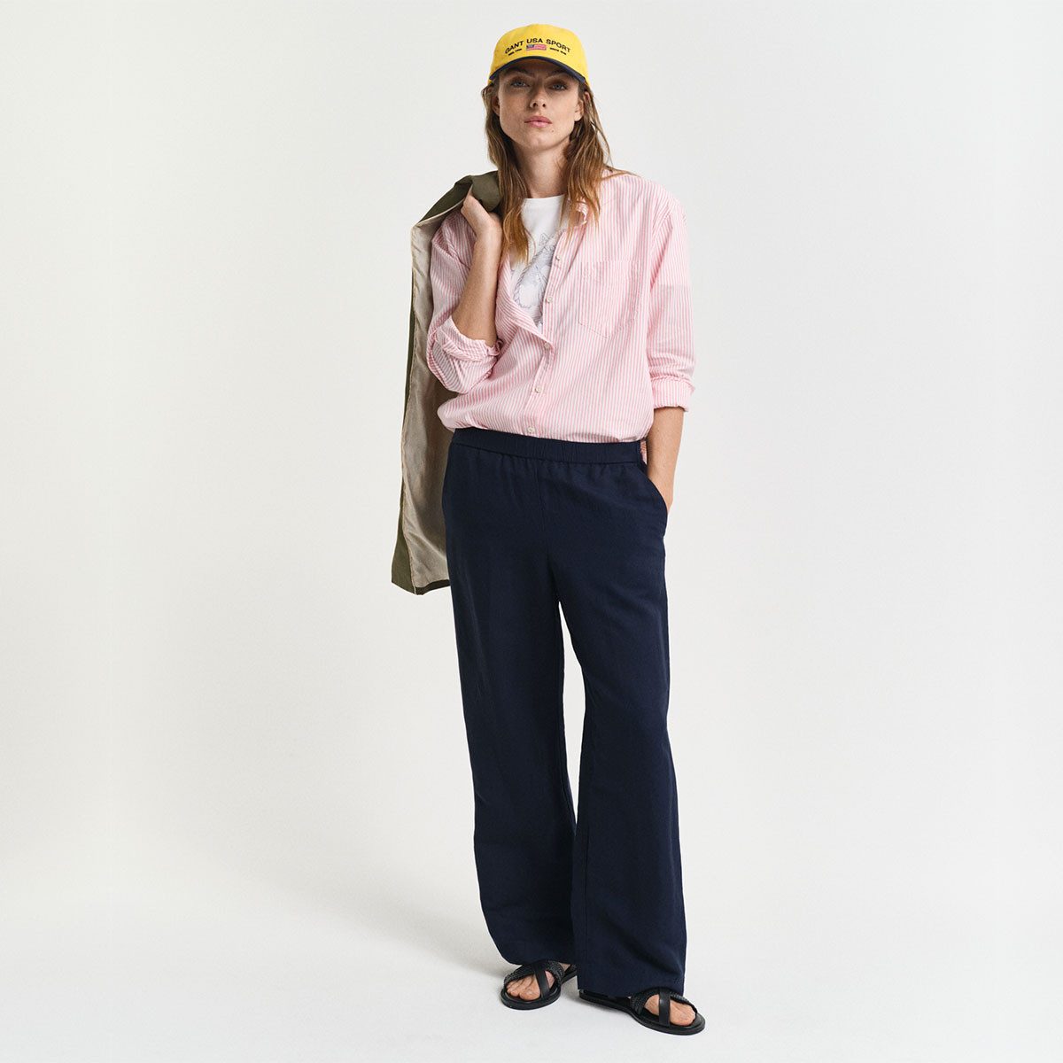 Gant Leinenhose 4150348 Damen Leinnhose Pull on Pants mit mittelhohen Elastikbund