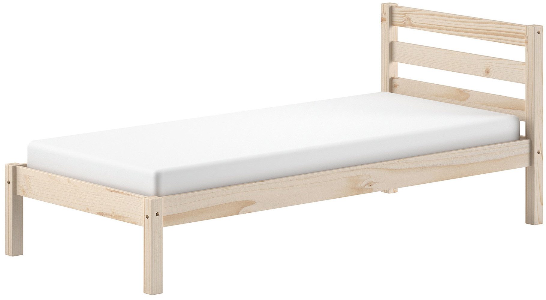 Vipack Massivholzbett Pino, universell einsetzbar, gradliniges Design, Made in Europe (B: 211 x H: 84,4 x T: 97,5 cm, Liegefläche 90/200 cm, stabil gebaut), Kiefer massiv, wahlweise in Natur oder Weiß lackiert erhältlich
