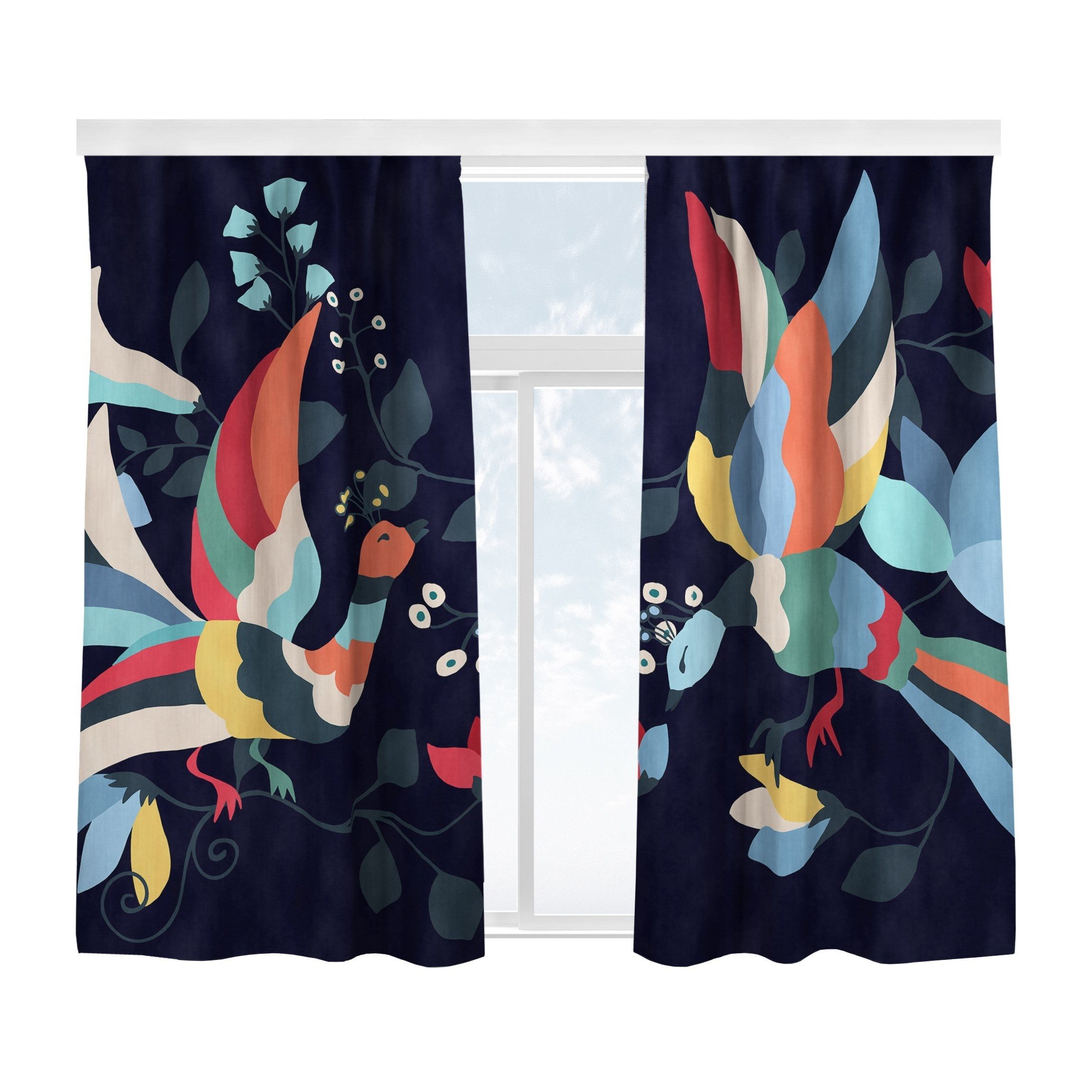 Bilderdepot24 Vorhang Gardine Blumen Natur Modern Bunte Vögel Illustration günstig online kaufen