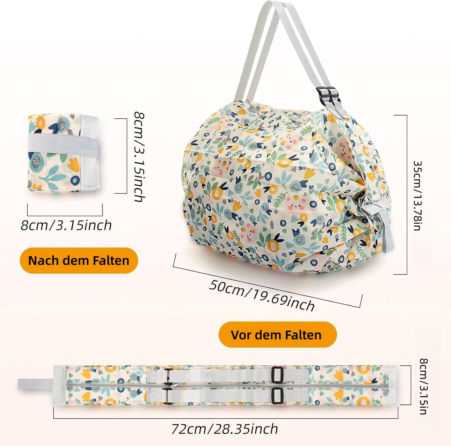 FOUORTUNATE-BEE Handtasche 2er Set faltbare Einkaufstaschen mit Reißverschluss, groß, Wiederverwendbare Damen-Tasche für Reisen, Camping & Strand – Bild 2 von 5