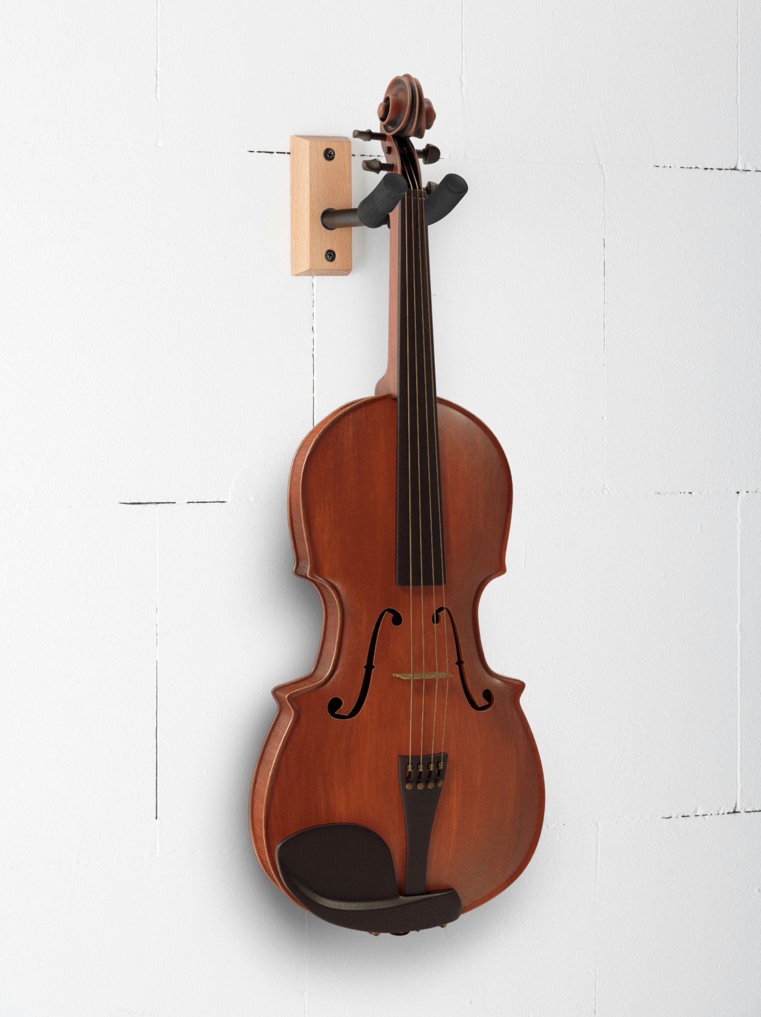 Classic Cantabile Musikinstrumentenständer Violinen Wandhalter Holz (mit Bogenhalter, moosgummigepolsterte Gabel), (1-tlg), Einfach mit zwei Schrauben zu montieren