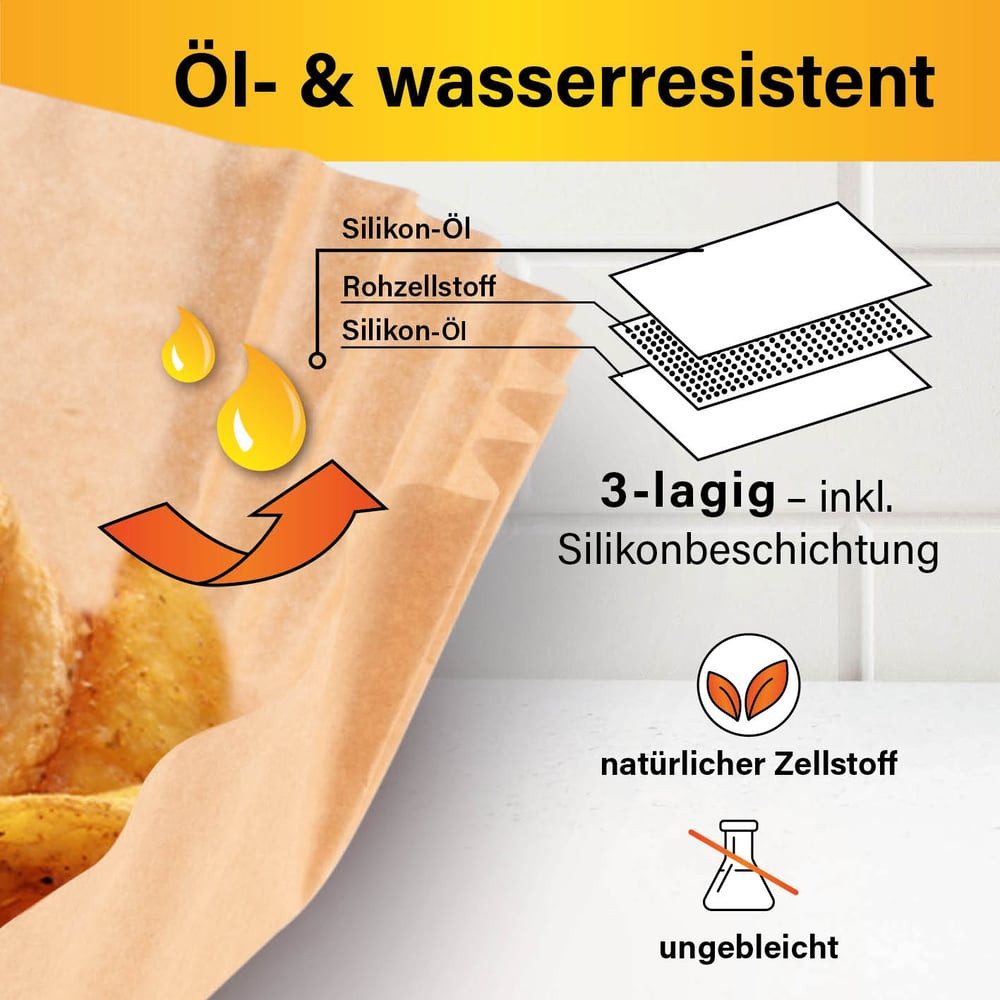 GOURMETmaxx Backpapier für Airfryer 2 bis 5 Liter - 50 Stück – 16 x 16 x 4,5cm, Airfryer Heißluftfritteuse Einwegschalen Baking Paper