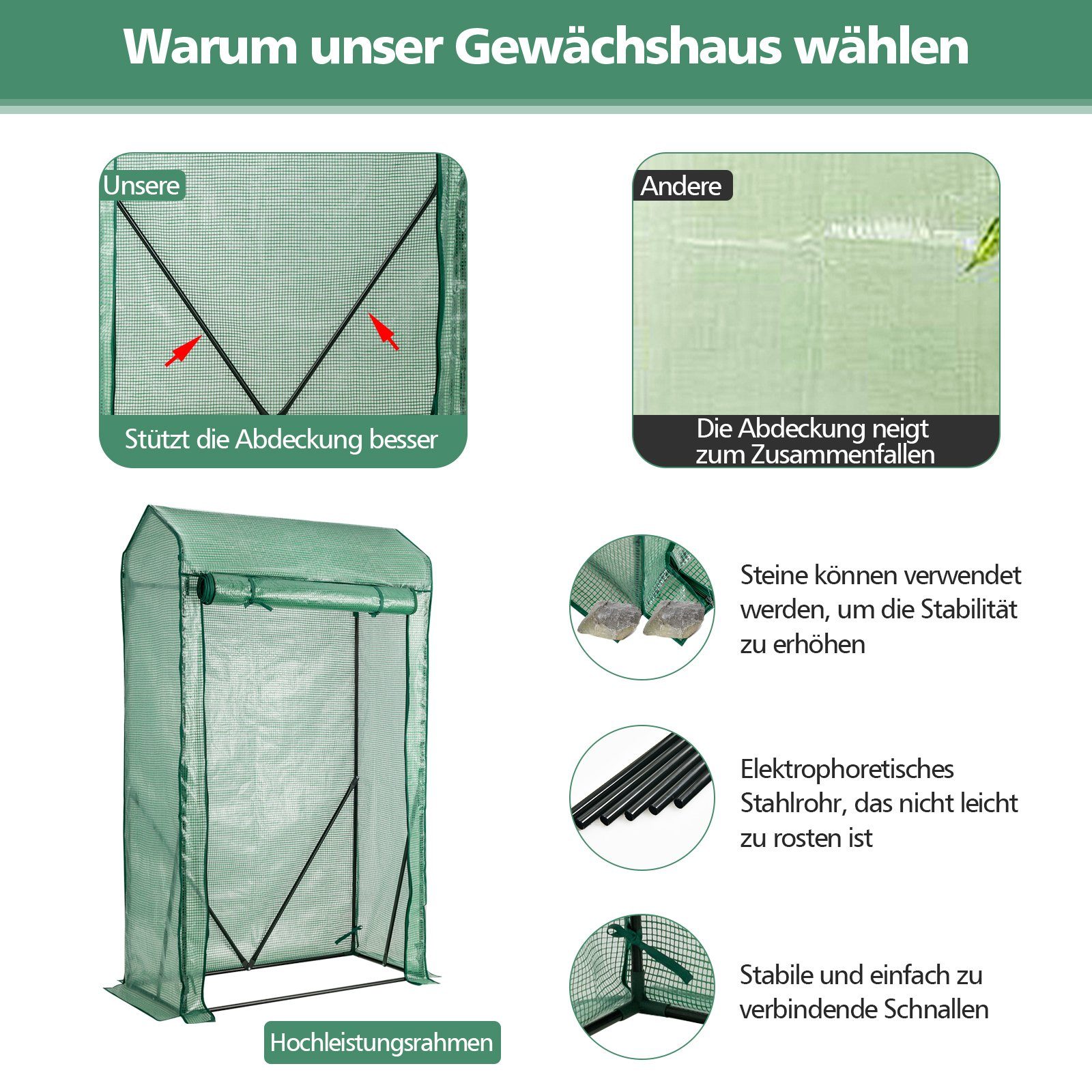COSTWAY Tomatengewächshaus, PE Gitterfolie, aufrollbar, begehbar günstig online kaufen