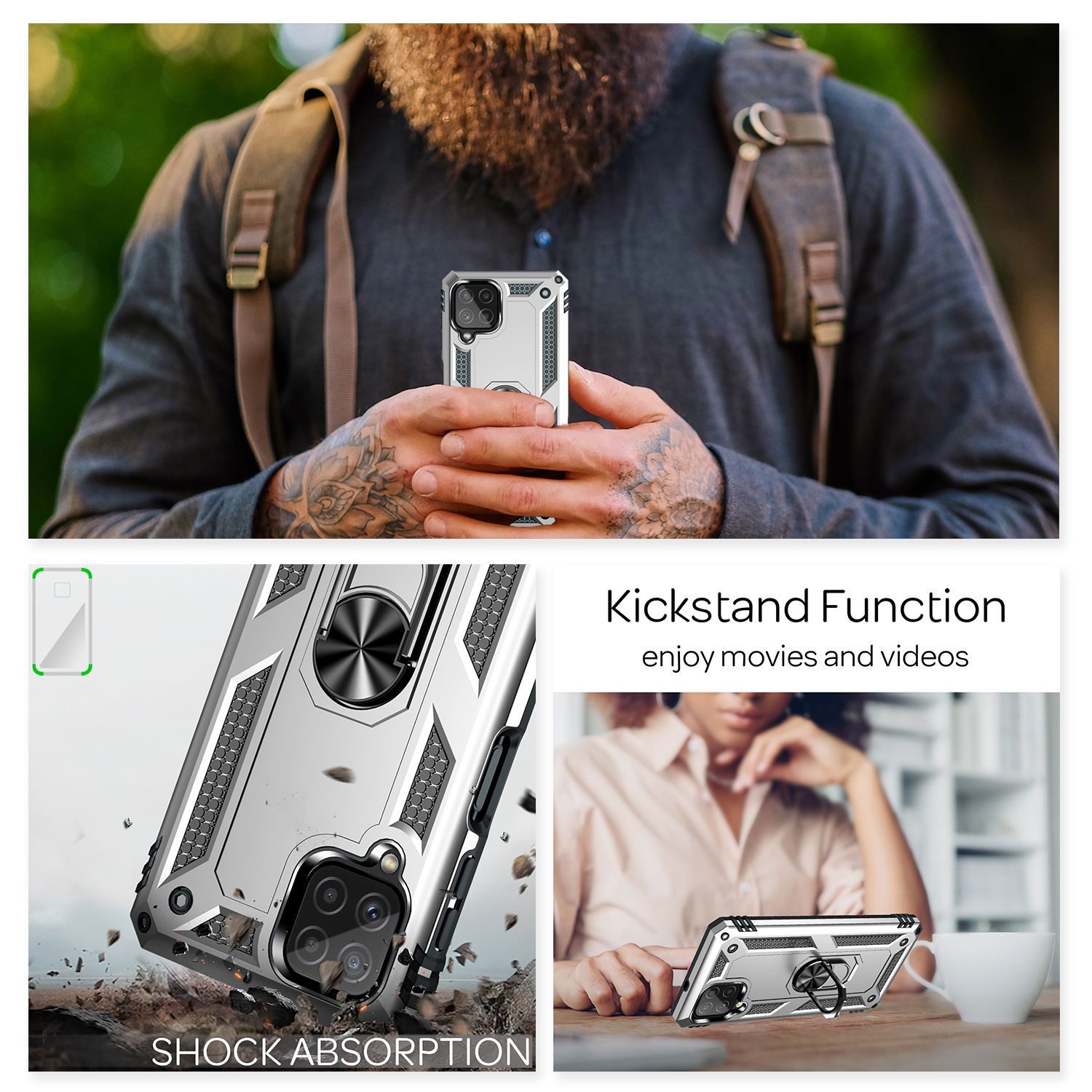 Nalia Smartphone-Hülle Samsung Galaxy A22 16,3 cm (6,4 Zoll), Outdoor Military Style Hülle mit Ring / Extrem Schützend / Panzer Case
