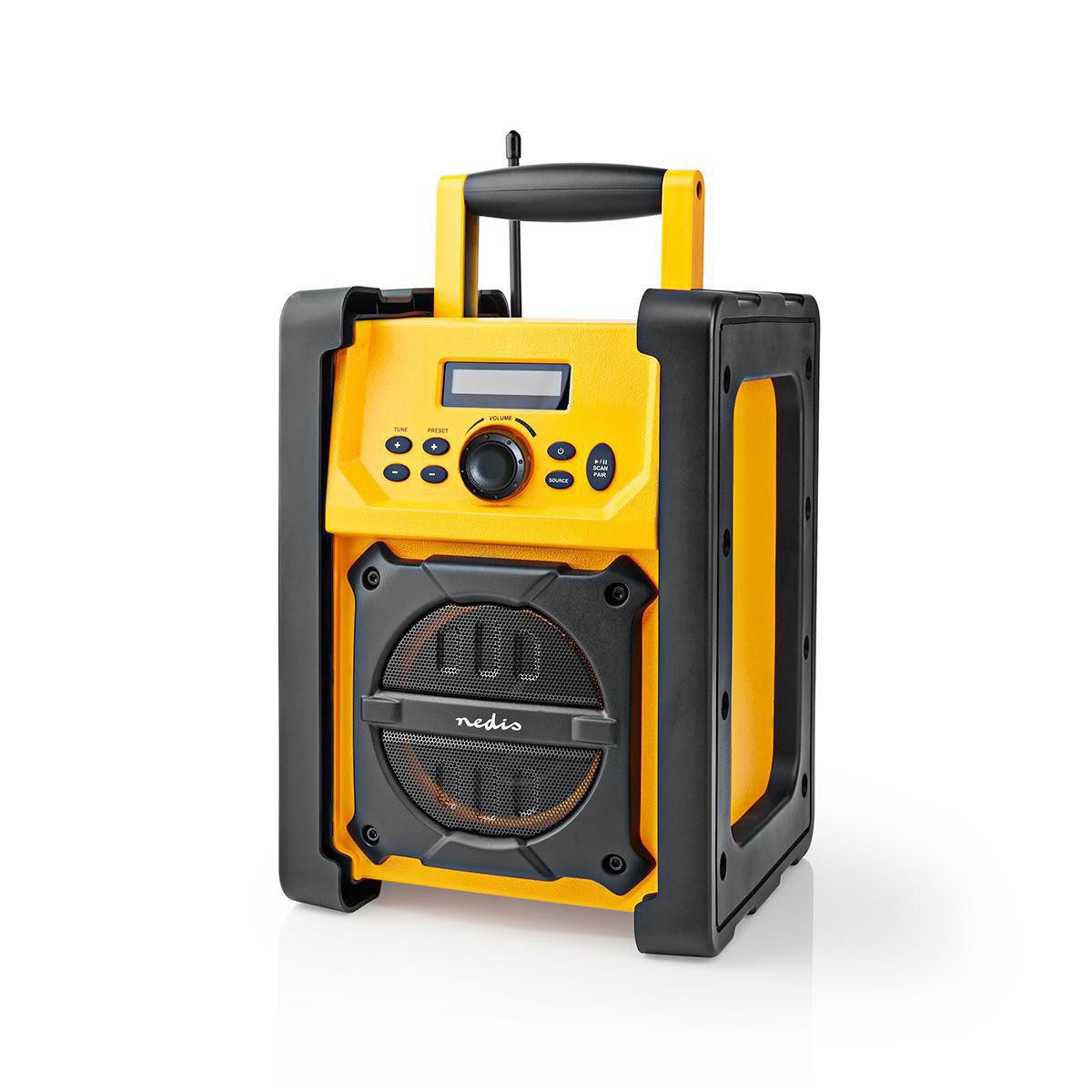 Nedis RDFM3100YW Radio (FM Radio, 5 W, FM-Radio, Bluetooth, IPX5, 20 Senderspeicher, Batteriebetrieb)