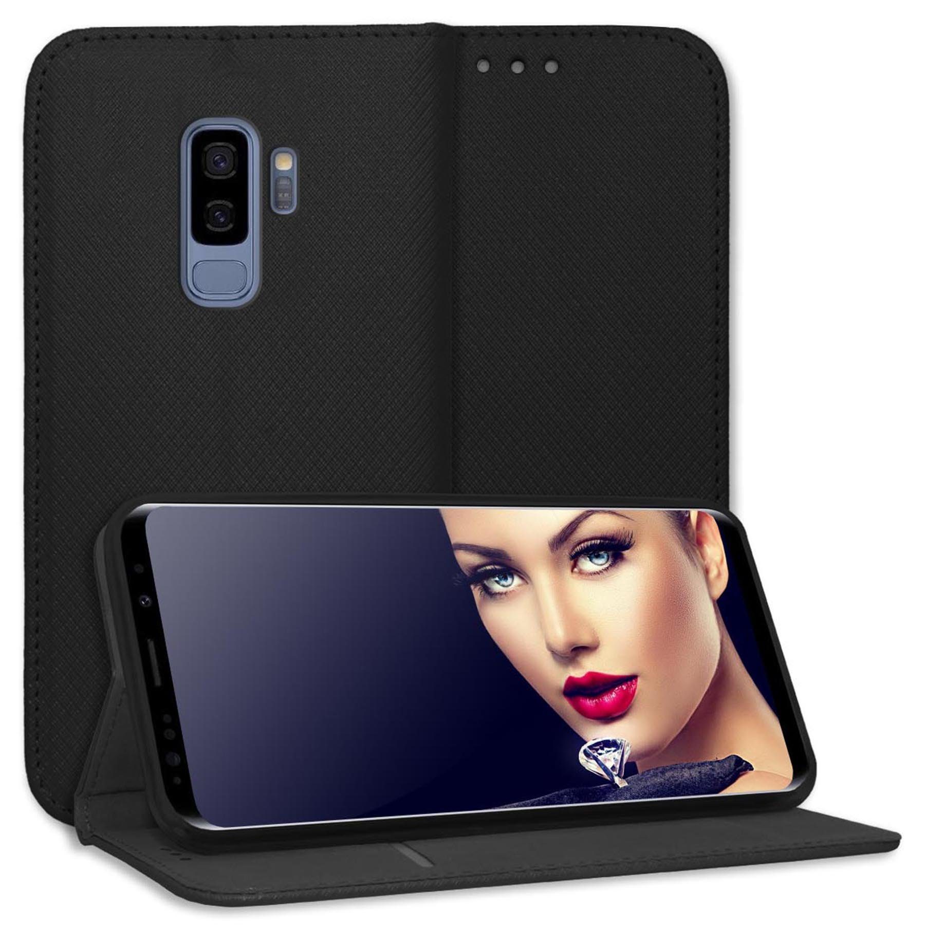 mtb more energy Smartphone-Hülle Smart Magnet für Samsung Galaxy S9 Plus, Schwarz, Bookstyle Klapphülle Cover Wallet Case aus Kunstleder