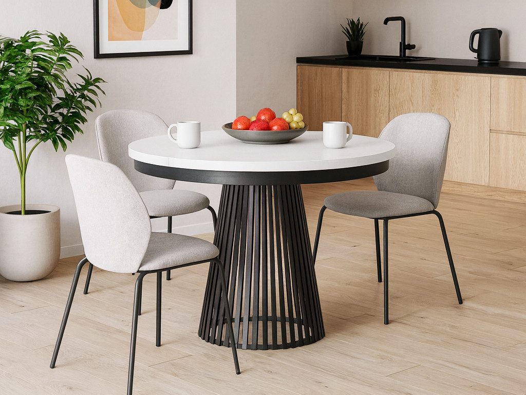 Beautysofa Esstisch Lumi im Loft-Stil, ausziehbar Ø 100–180 cm (hitze- und verfärbung beständig, Metallbeinen), verschiedene Farben