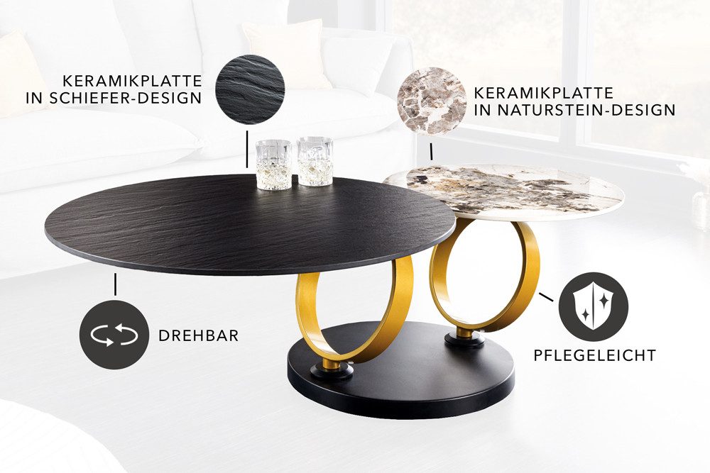 riess-ambiente Couchtisch DANCING RINGS weiß-braun/schwarz - rund, Keramik, drehbar, Metall (Einzelartikel, 1-St), mit 2 Ebenen & Drehmechanismus – ideal für Wo – Bild 4 von 5