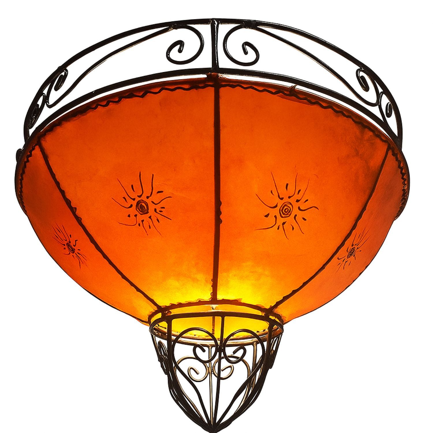 Marrakesch Orient & Mediterran Interior Pendelleuchte Marokkanische Hängeleuchte Demren modern aus Leder in Orange 45 cm, Handarbeit