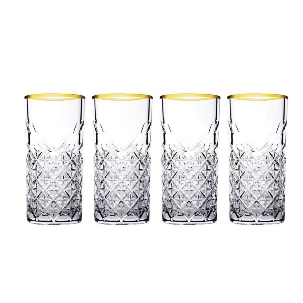 Pasabahce Cocktailglas TIMELESS 4er Set Wassergläser Lang 365 ml Gläser-Set Saft GOLD, 4-tlg.