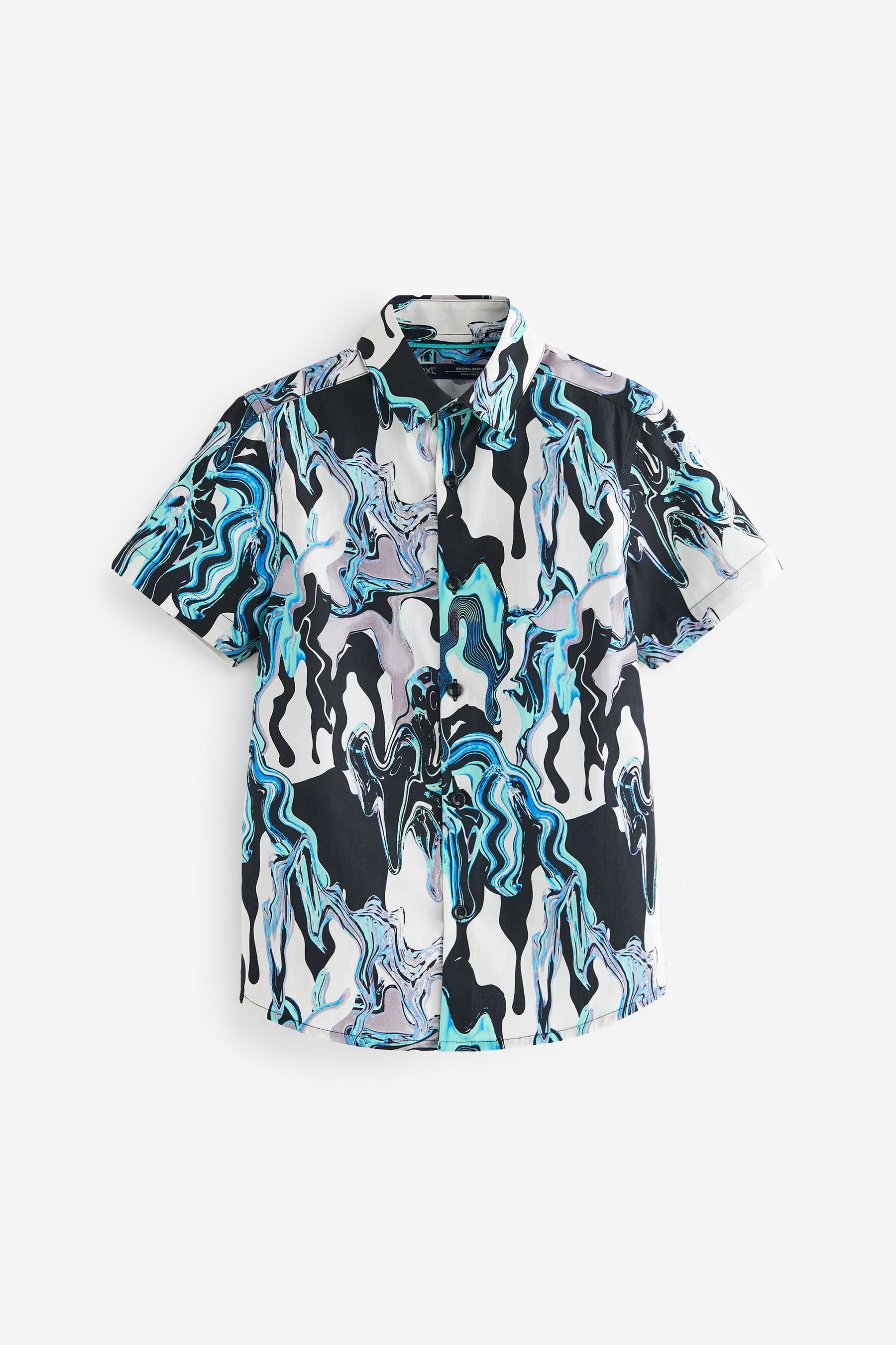Next Kurzarmhemd Gemustertes Hemd mit kurzen Ärmeln (1-tlg) Monochrome