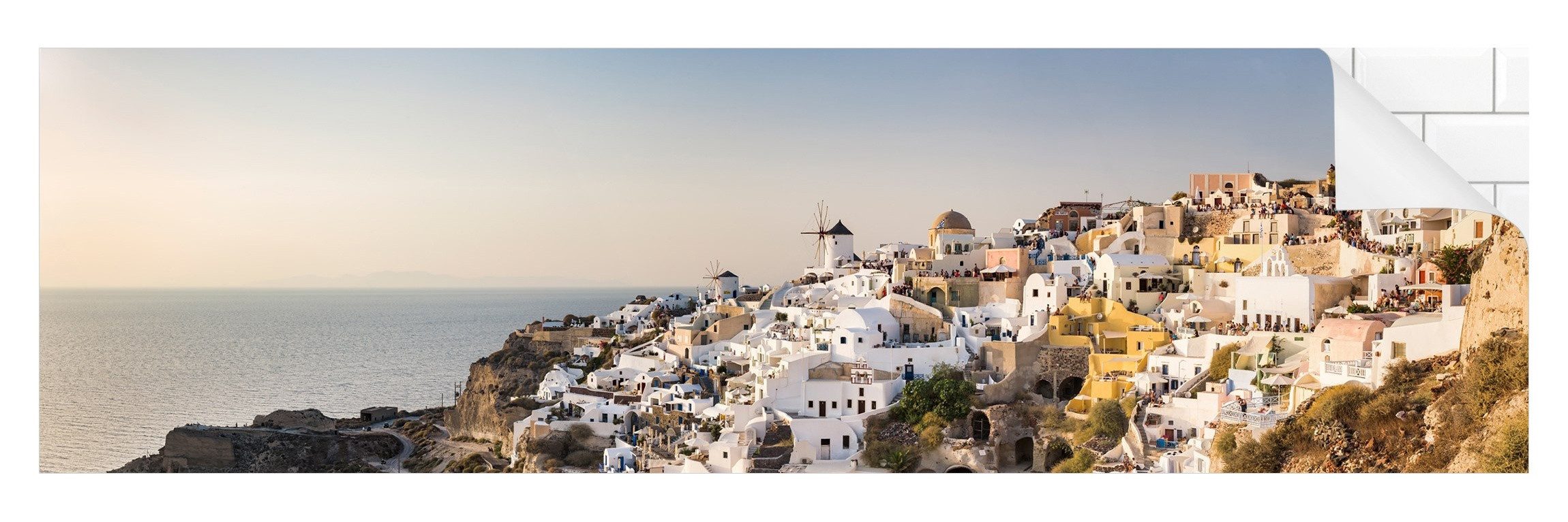 Bilderdepot24 Badrückwand weiss fugenlose Wandverkleidung Bad mit Motiv, (Hartfolie matt » Selbstklebend SMART 0,35 mm), wasserfestes Wandpaneel Oia Panorama