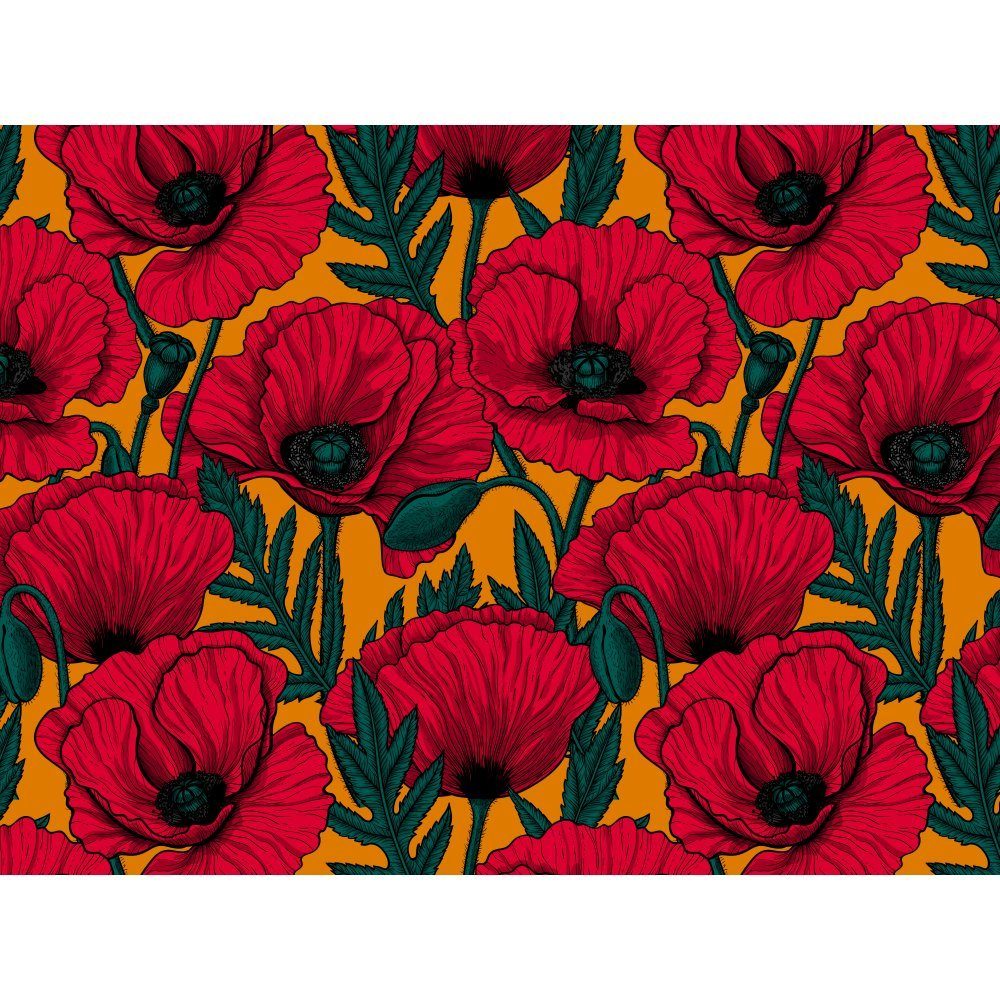 Platzset, raxxa Premium-Platzset"Red poppy garden on orange", raxxa, (Set, 2-St., Platzdecken)