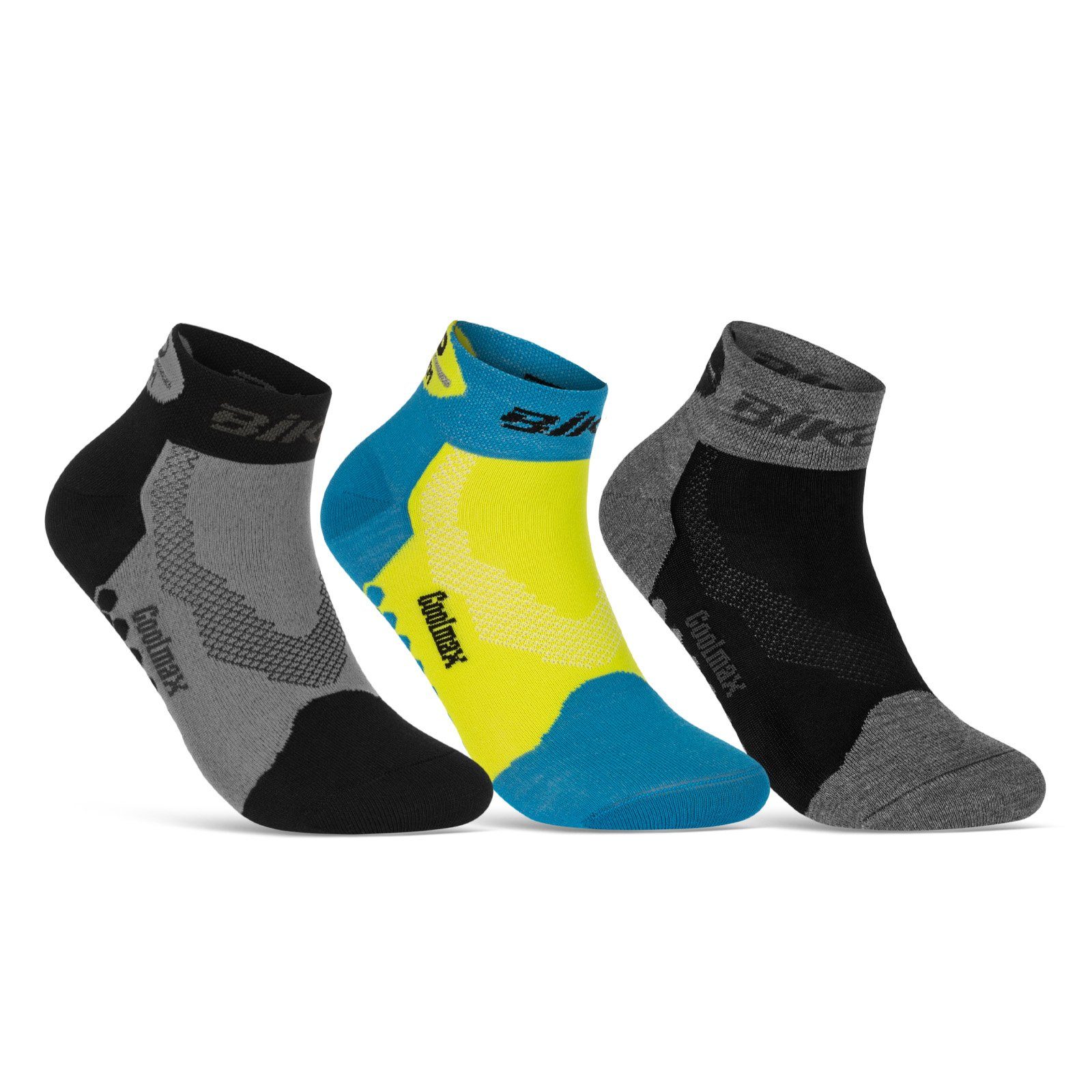 sockenkauf24 Funktionssocken Coolmax LED Fahrrad-Socken für Herren & Damen (Schwarz/Blau/Grau, 3-Paar, 39-42) Reflektor Radsport Socken 50303P WP