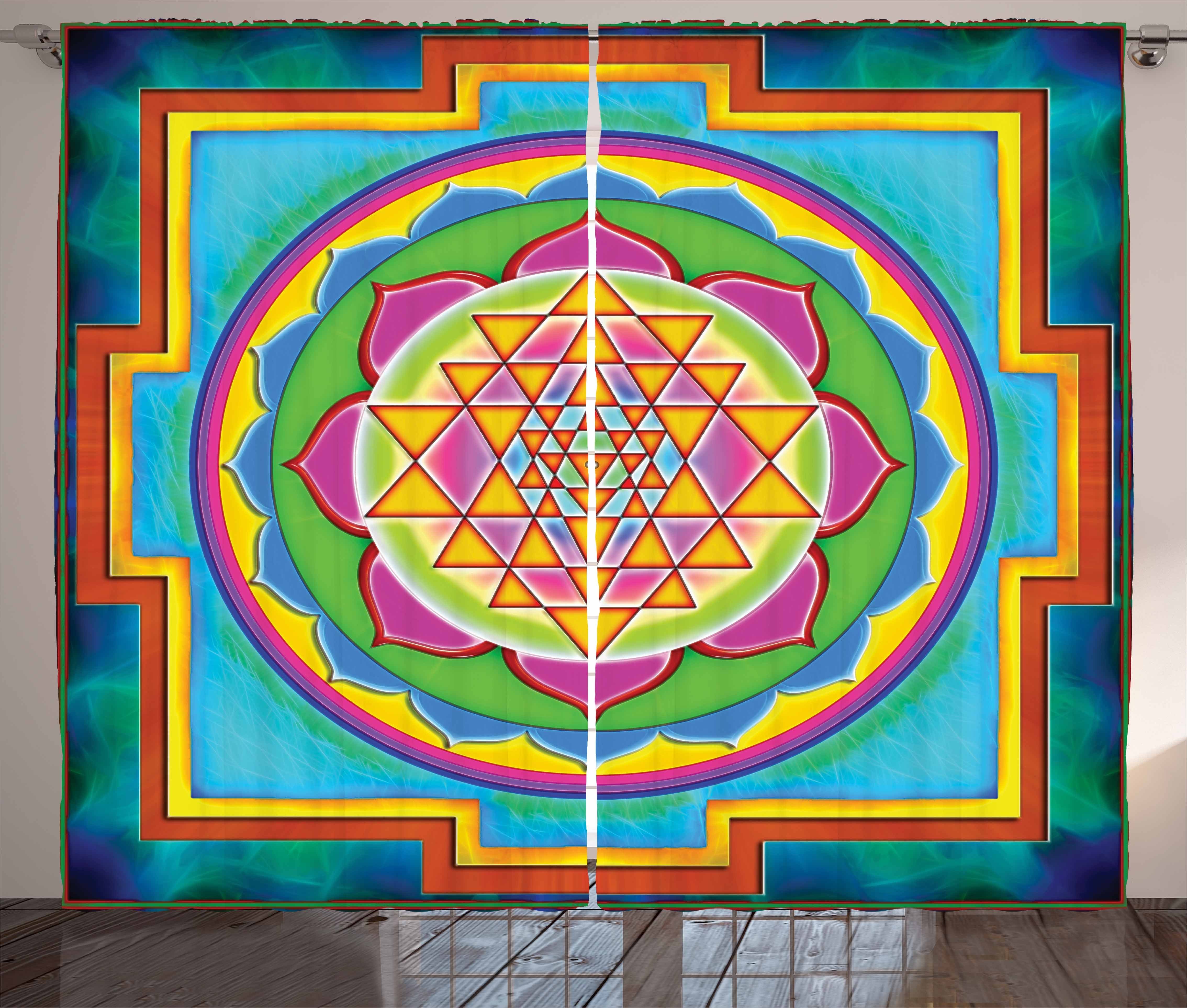 Gardine Regenbogen-Mandala Vorhang Bunt Schlafzimmer und Abakuhaus, Kräuselband Schlaufen Haken, mit