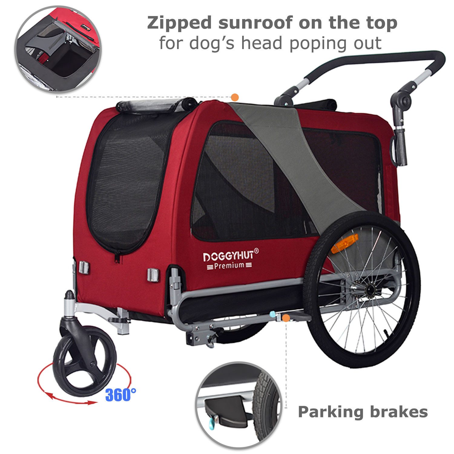 TIGGO Fahrradhundeanhänger DOGGYHUT® XL Hundefahrradanhänger & Jogger Fahrradanhänger, Geeignet für große Hunde - Maximale Schulterhöhe des Hundes: 60 cm
