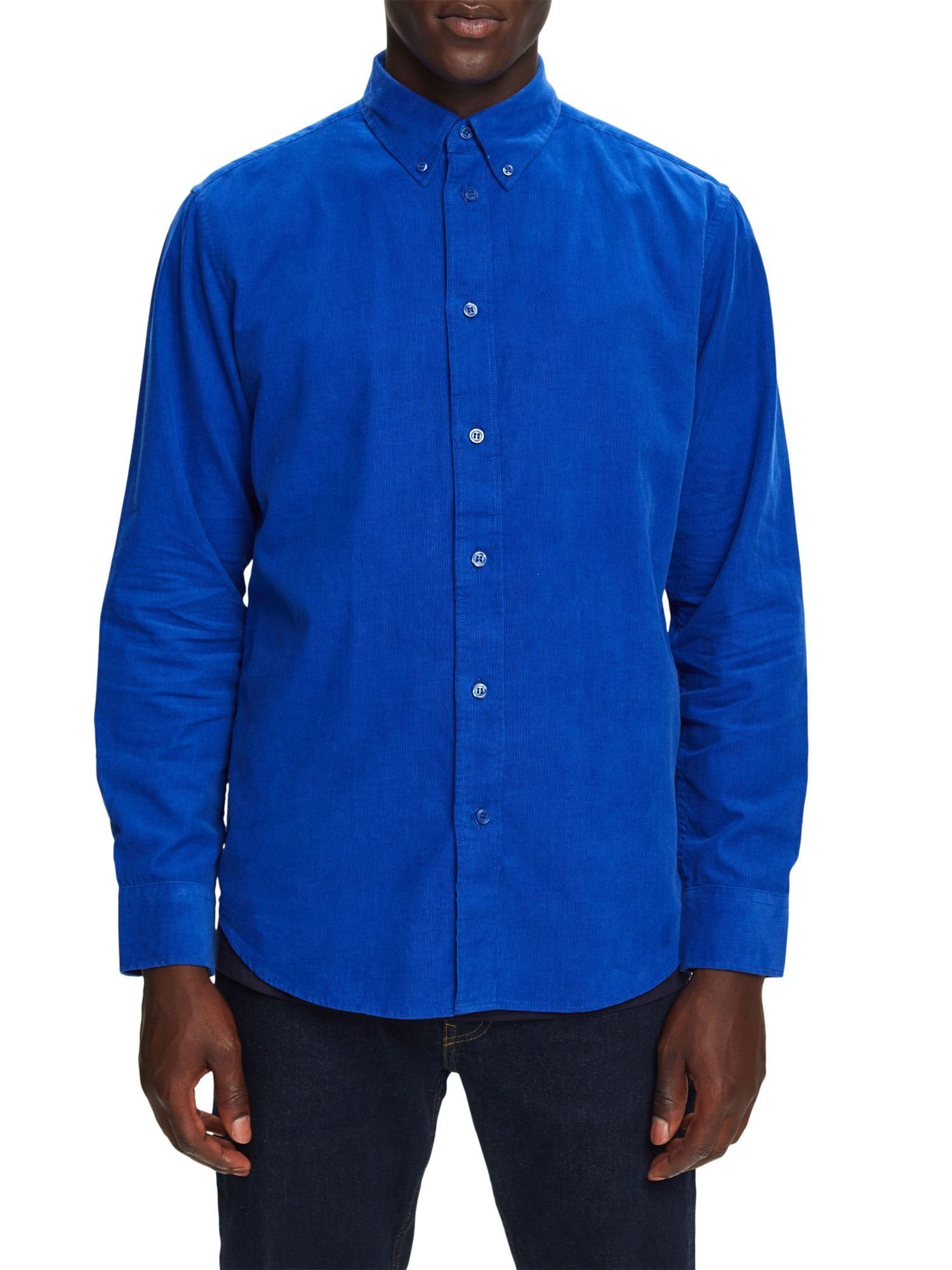 Esprit Langarmhemd Hemd 100% BLUE aus BRIGHT Cord, Baumwolle