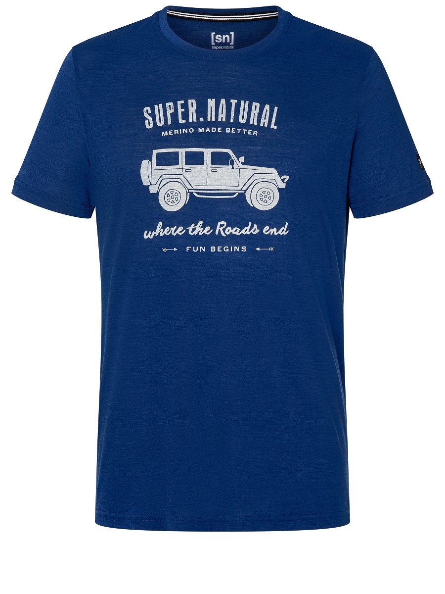 SUPER.NATURAL T-Shirt Merino T-Shirt lässiger Print, Depths/Feather ALL M Blue Merino-Materialmix TEE TERRAIN Grey