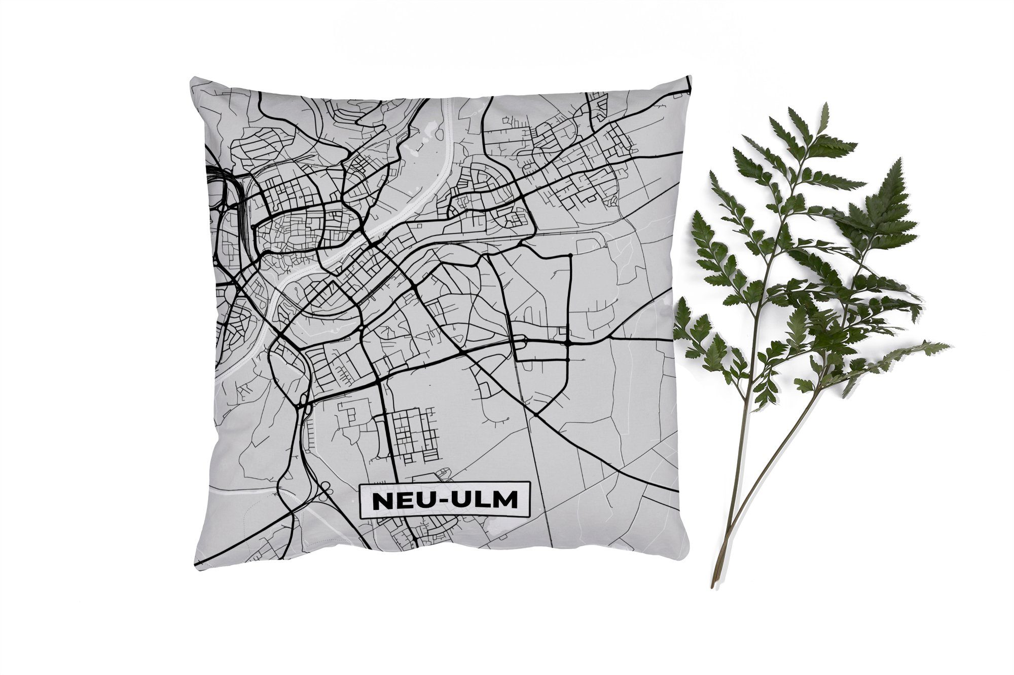 MuchoWow Dekokissen Stadtplan - Neu-Ulm - Deutschland - Karte, Zierkissen mit Füllung für Wohzimmer, Schlafzimmer, Deko, Sofakissen