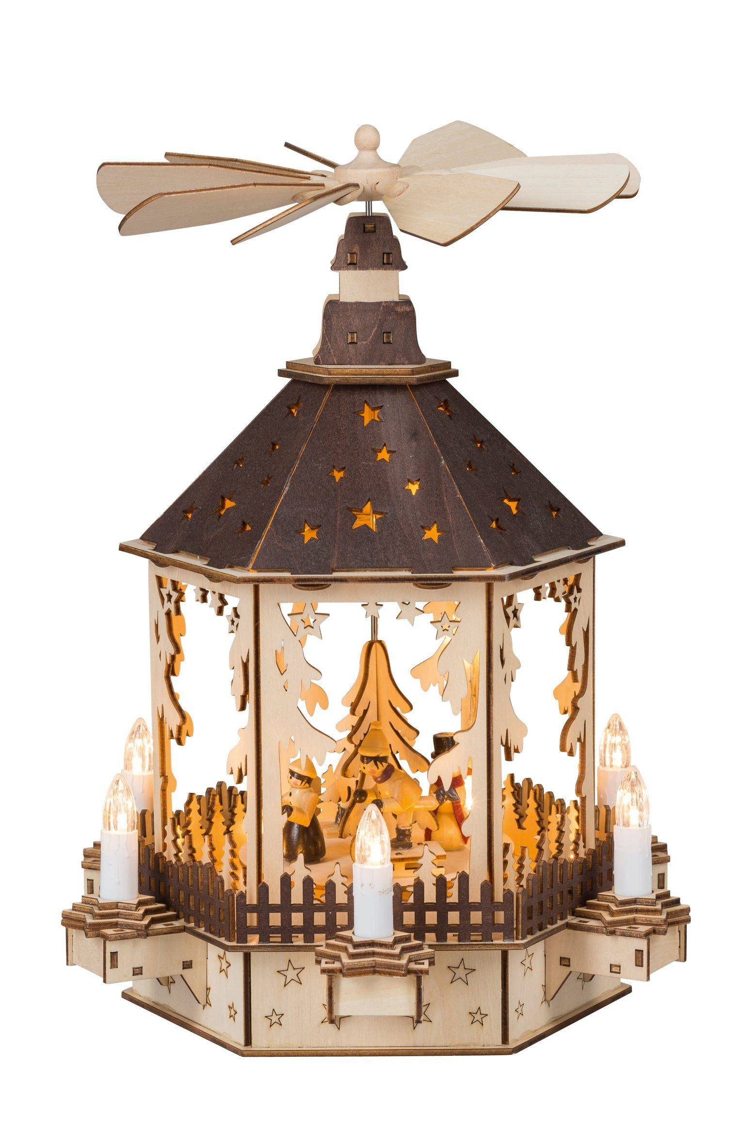 HGD Holz-Glas-Design Weihnachtspyramide LED-Weihnachtspyramide "Schneemann" mit Spieldose