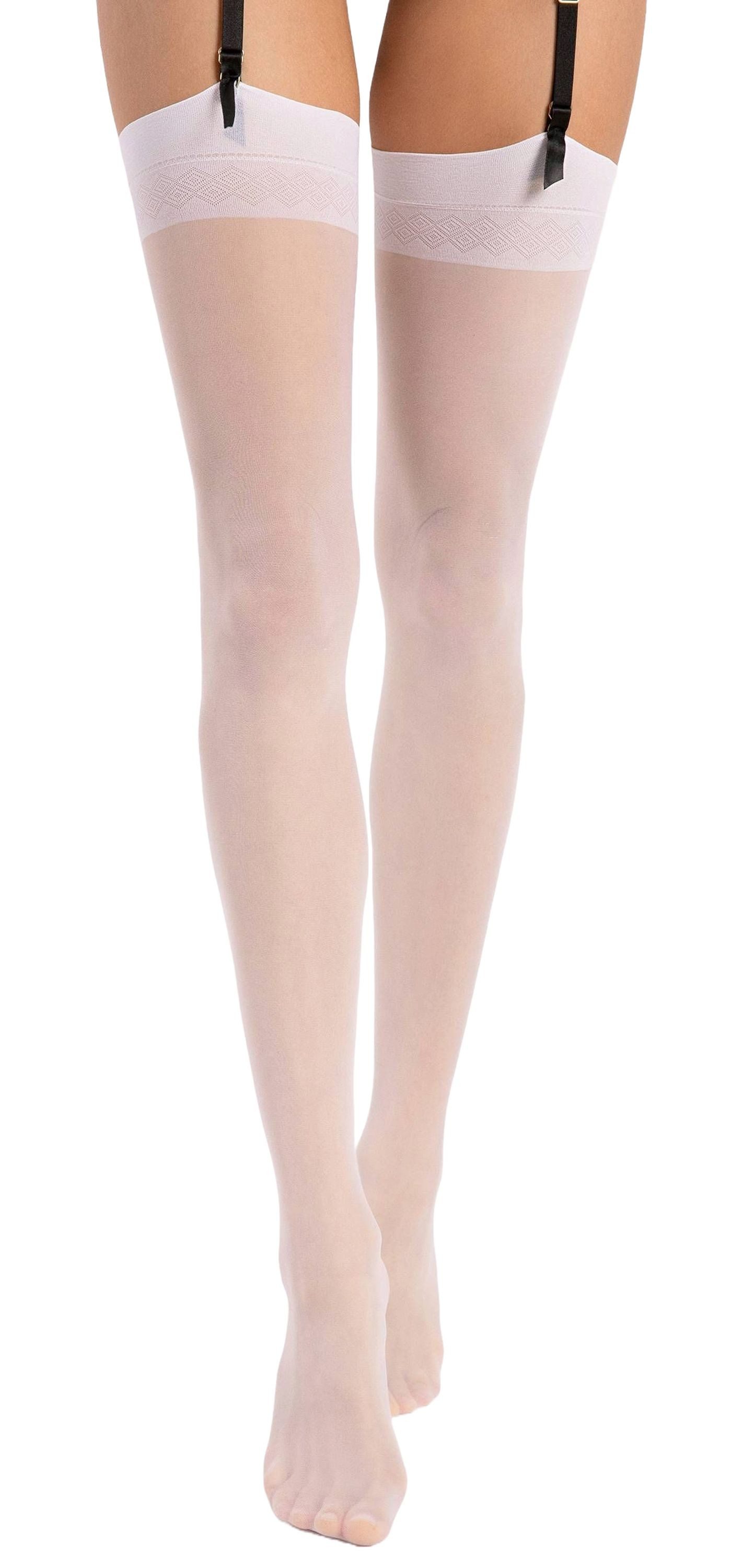 Fiore Strapsstrümpfe Sensual (Packung, 1 Paar) klassische Strapsstümpfe 20DEN mit zartem Muster und flachen Abschluss