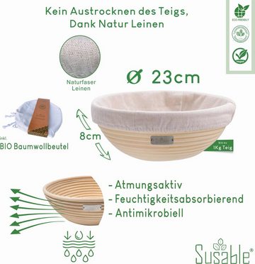 Susable Gärkorb Rattan-Brotbackkorb Rund - Für 1Kg Teig - Mit Leineneinsatz - Brotform, (1-tlg)