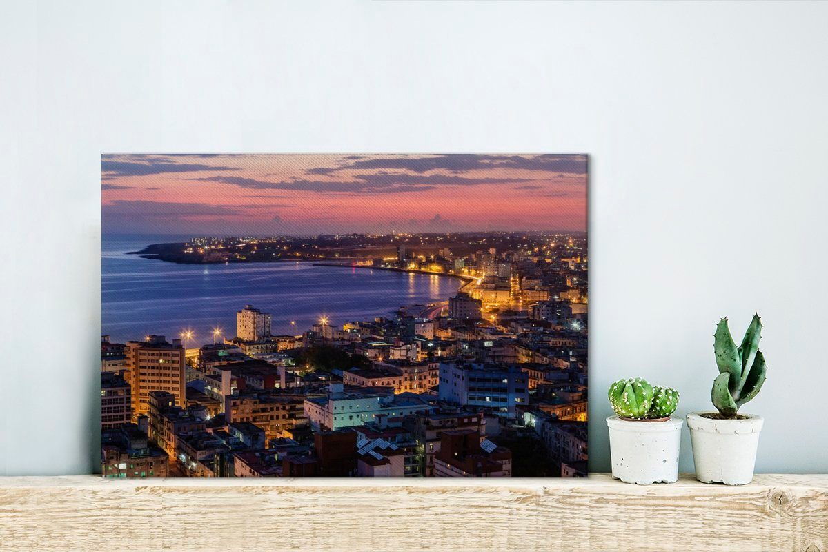 Aufhängefertig, OneMillionCanvasses® Wandbild 30x20 St), Stadtbild Kuba, bei Havanna, in (1 Sonnenaufgang Leinwandbilder, Wanddeko, Beleuchtetes Leinwandbild cm