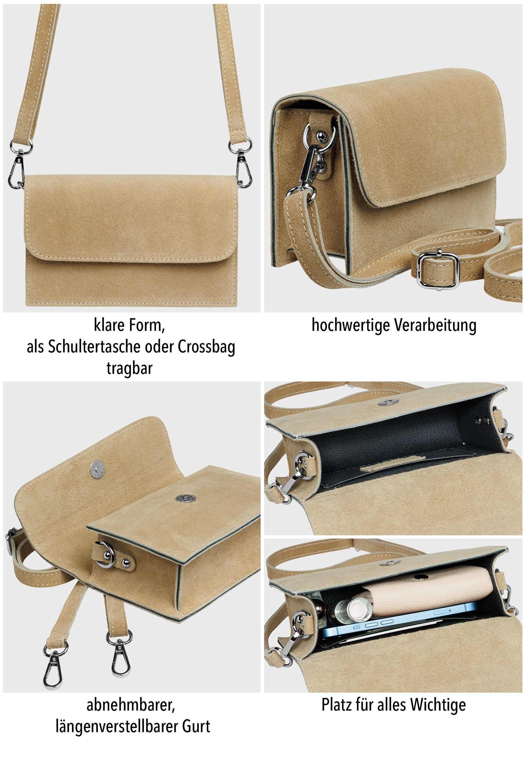 Caspar Umhängetasche Wildleder Dirndltasche Damen Handtasche - PREMIUM LINE - Modell No.846, Trachtentasche, ideal zum Oktoberfest, 100% italienisches Veloursle – Bild 4 von 5