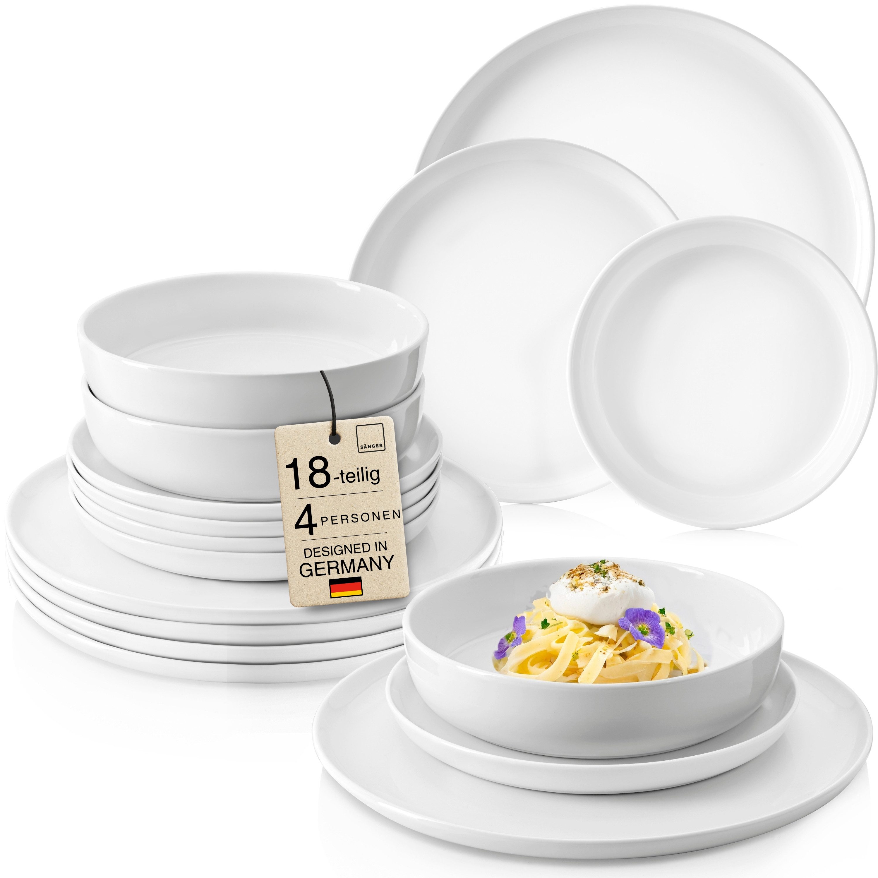 SÄNGER Tafelservice Marlo Geschirrset (18-tlg), 6 Personen, Porzellan, Weiß, Premium Collection